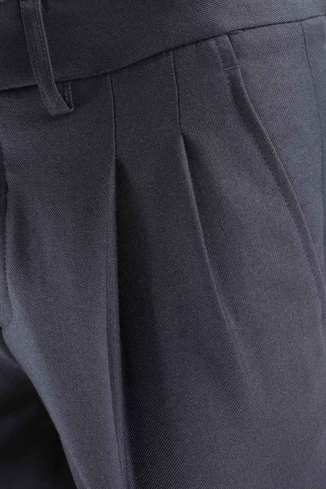 Pantalone con due pinces e cinta in lana blu navy pince