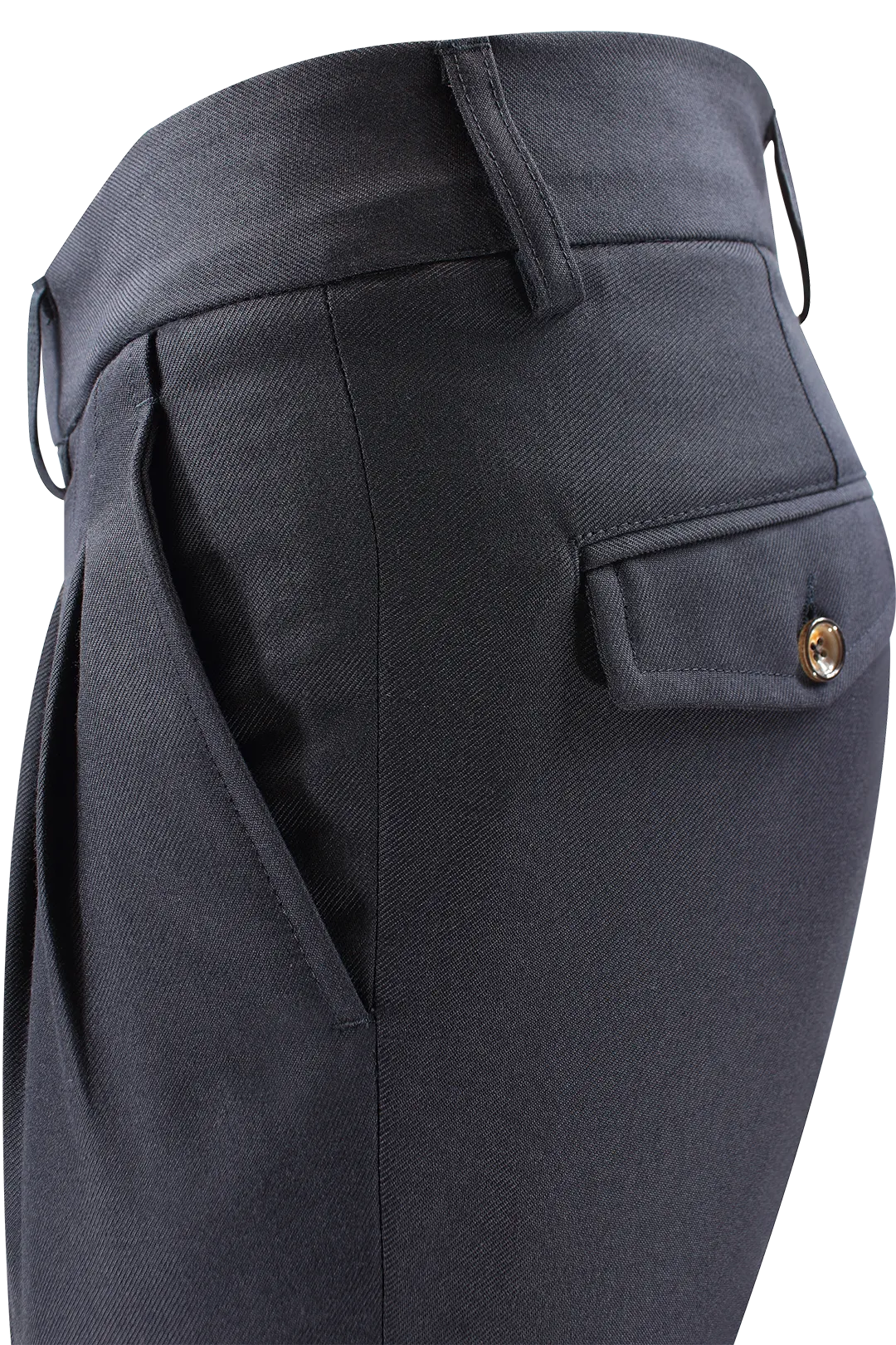 Pantalone con due pinces e cinta in lana blu navy tasca