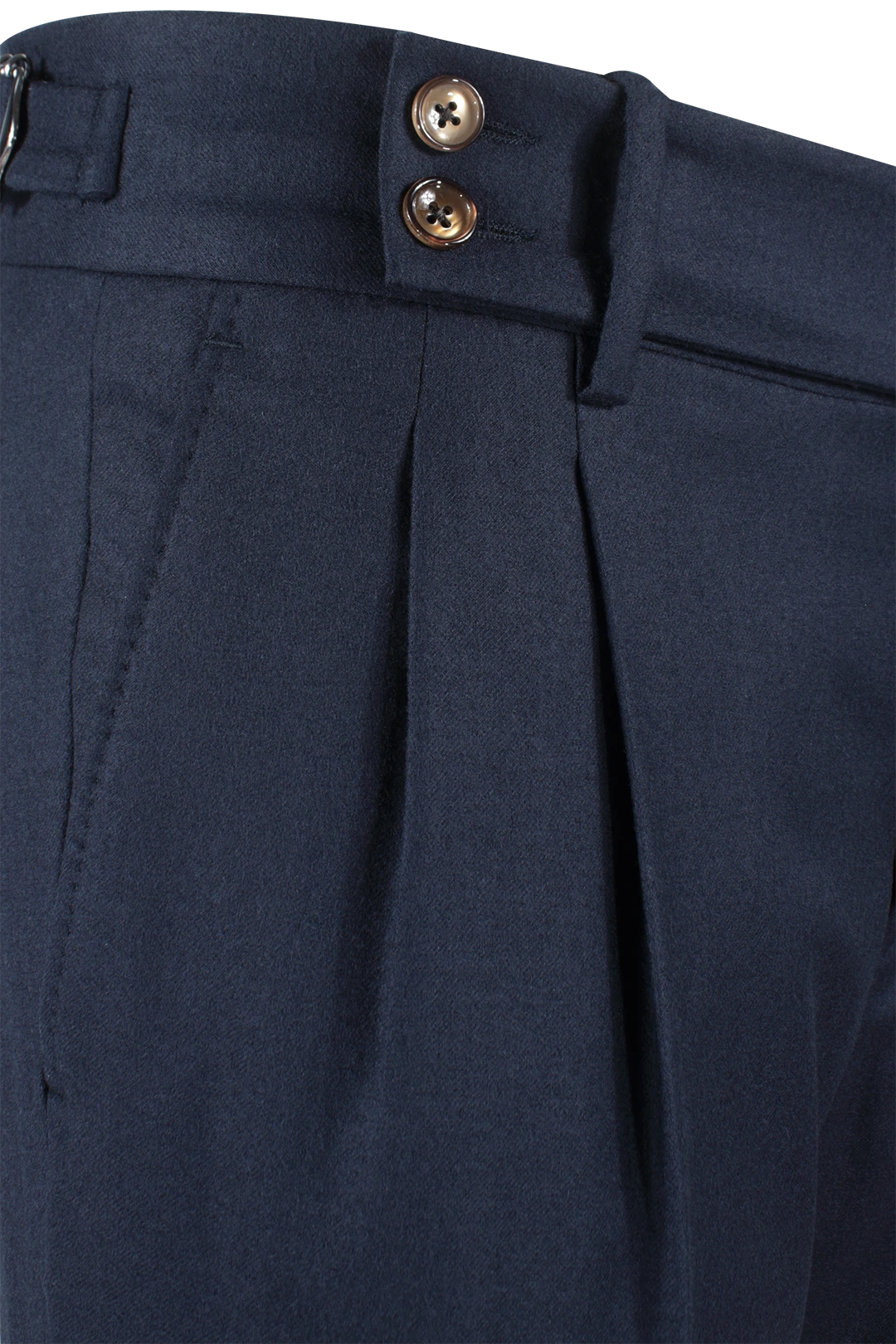 Pantalone con due pince e fibbie laterali in lana blu pince