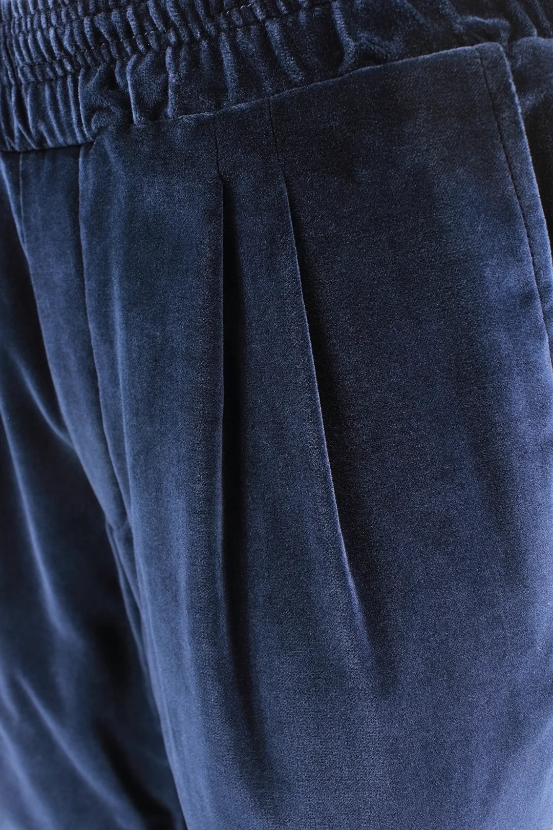 Pantalone con elastico in velluto liscio blu pinces