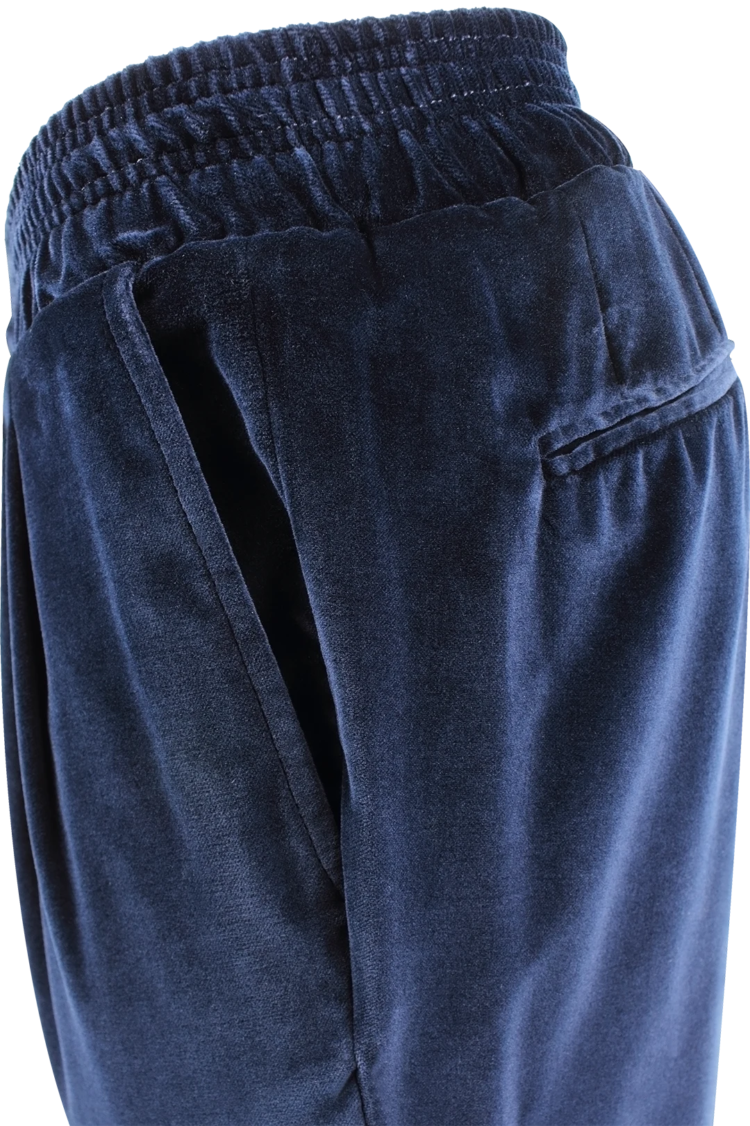 Pantalone con elastico in velluto liscio blu tasca