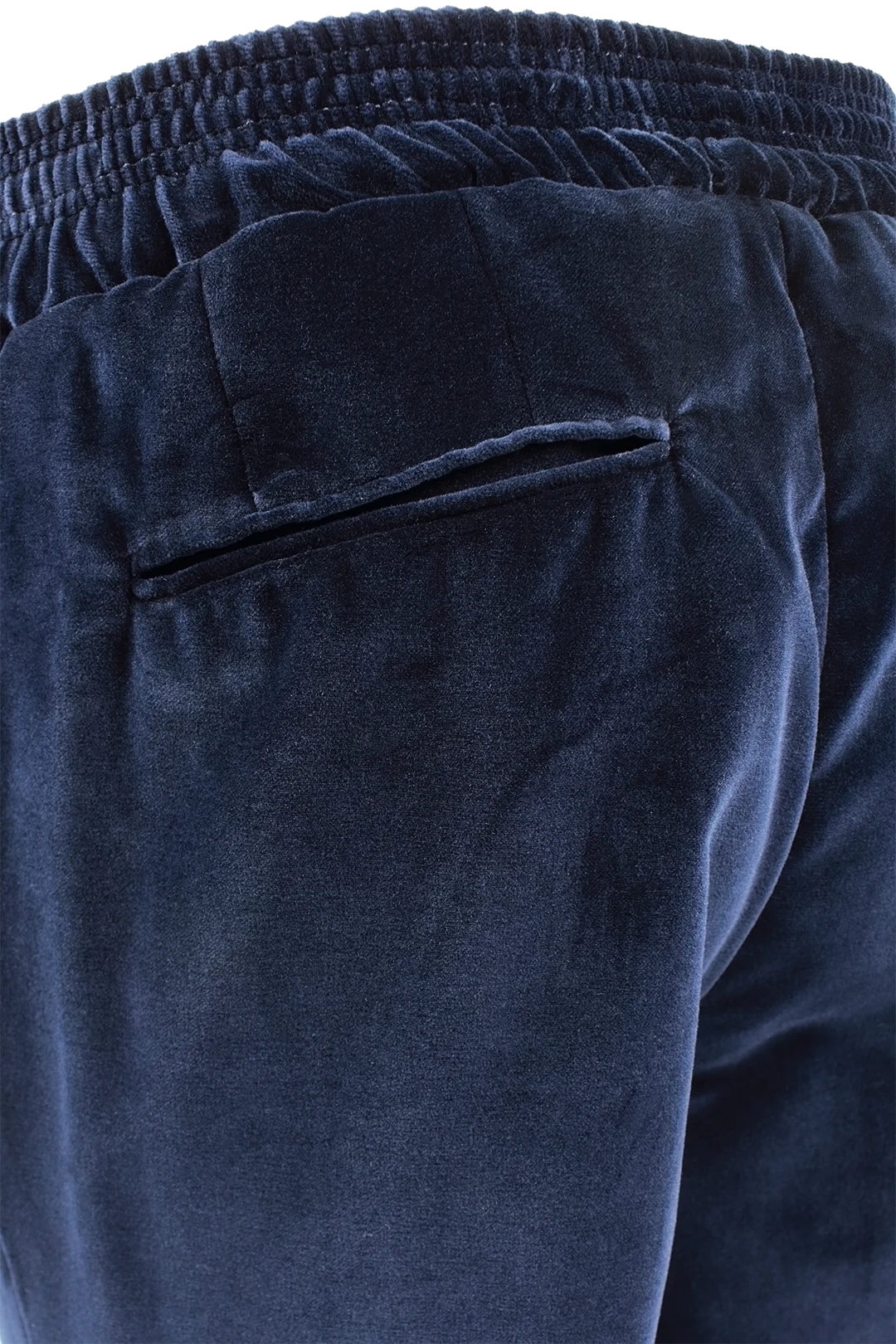 Pantalone con elastico in velluto liscio blu taschino