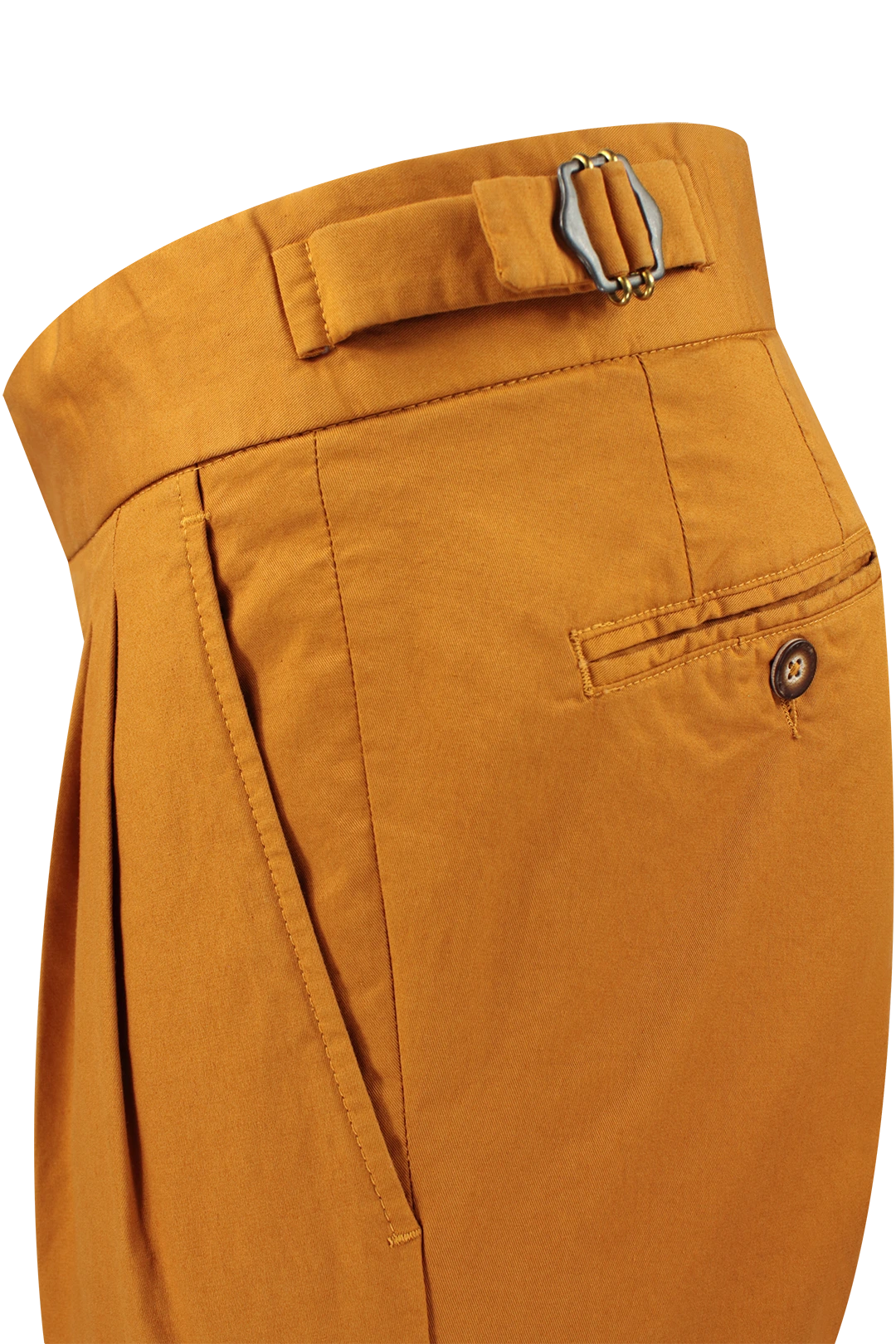 Pantalone con fibbie laterali in cotone rame lato