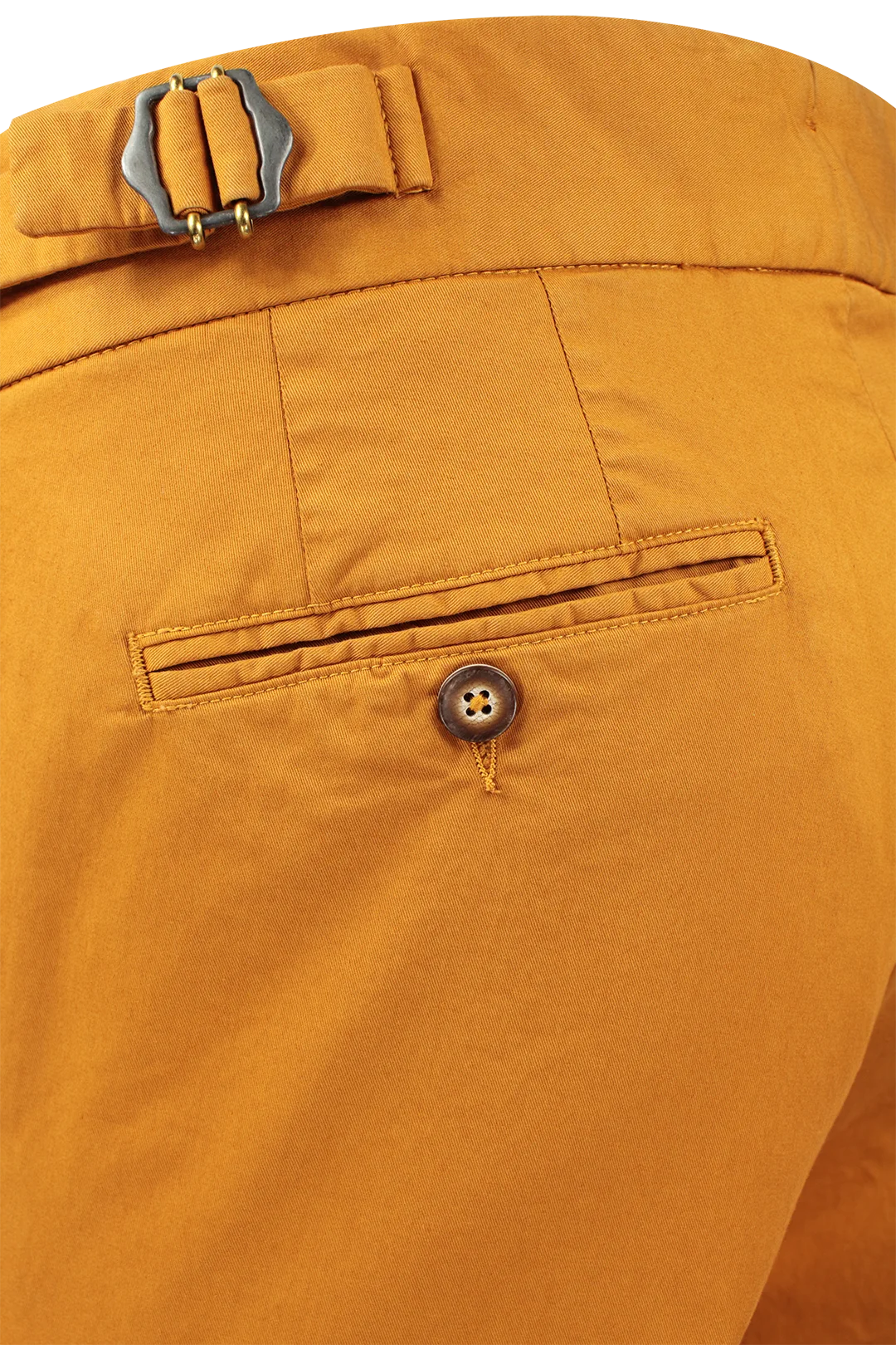 Pantalone con fibbie laterali in cotone rame taschino