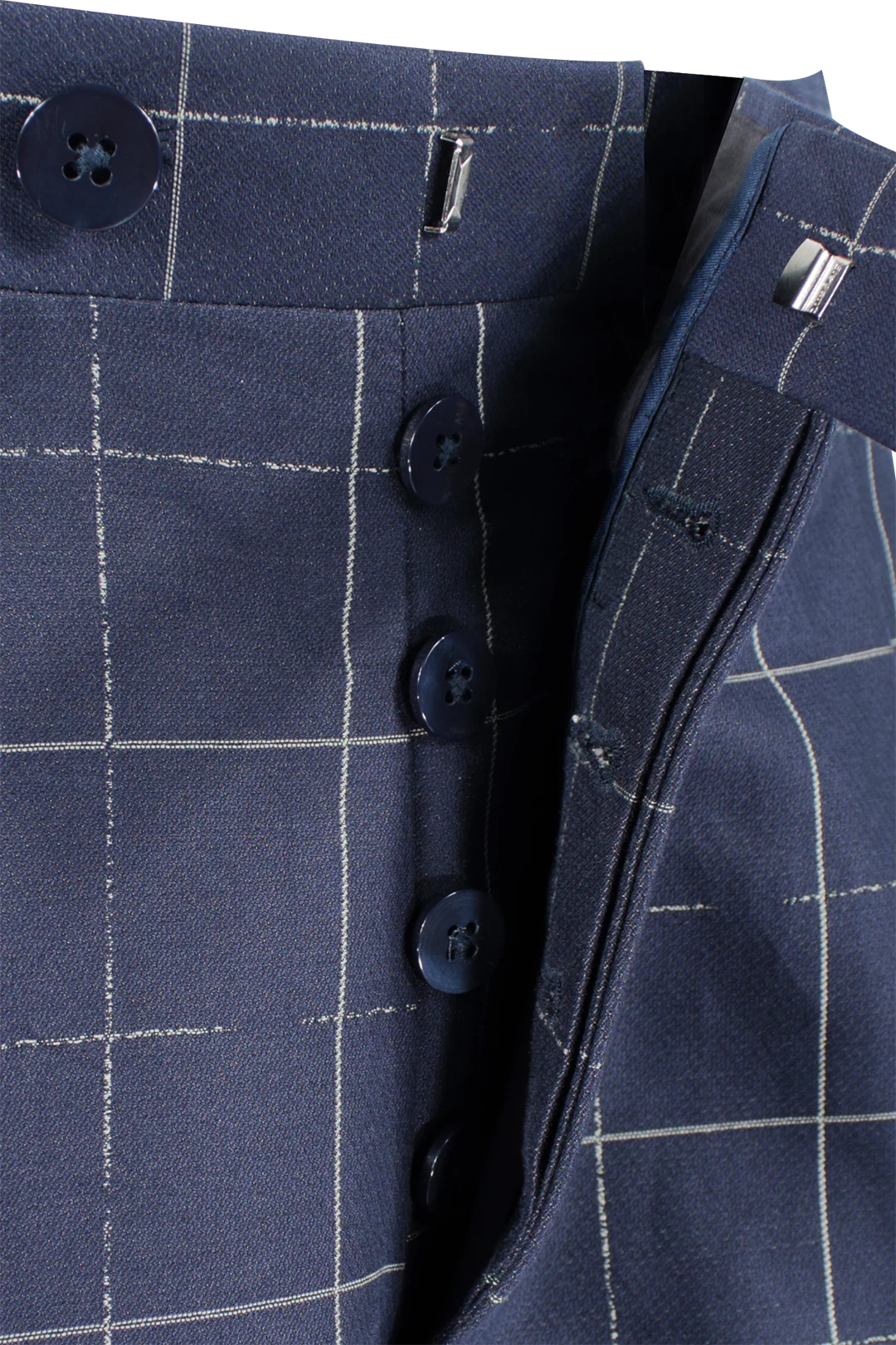 Pantalone in cotone blu fantasia jacquard bottoniera