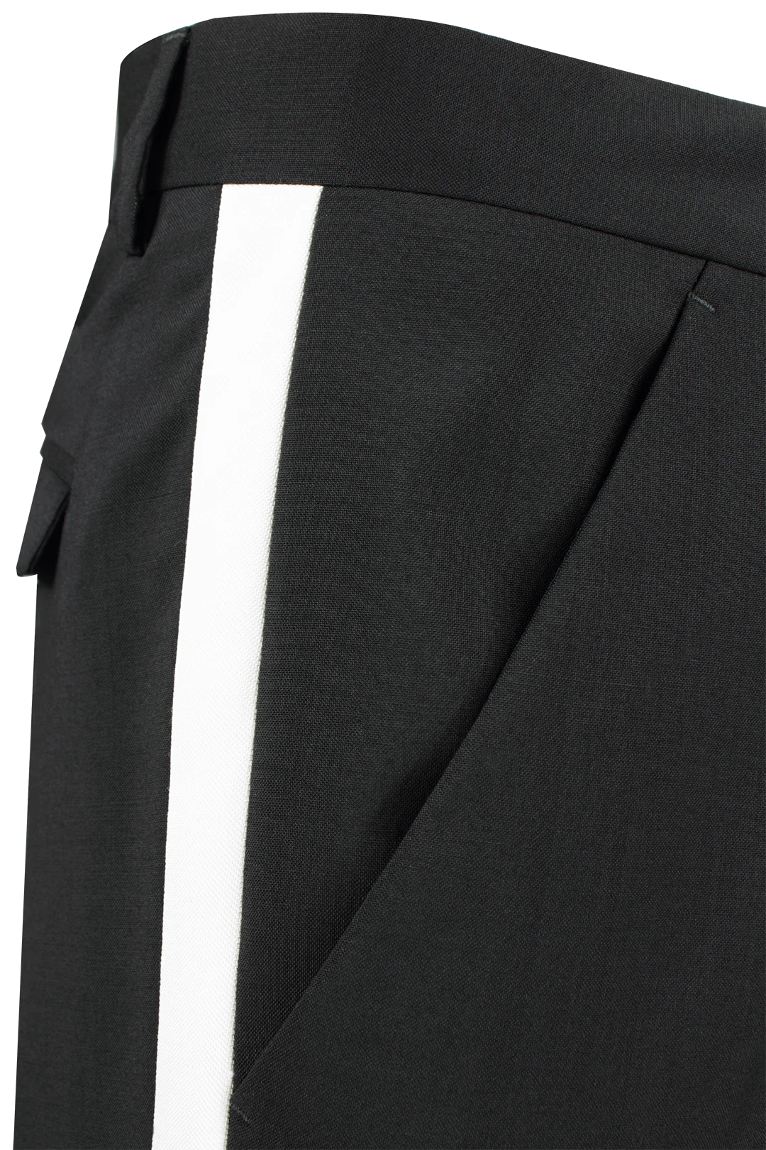 Pantalone in lana nera con banda laterale bianca tasca