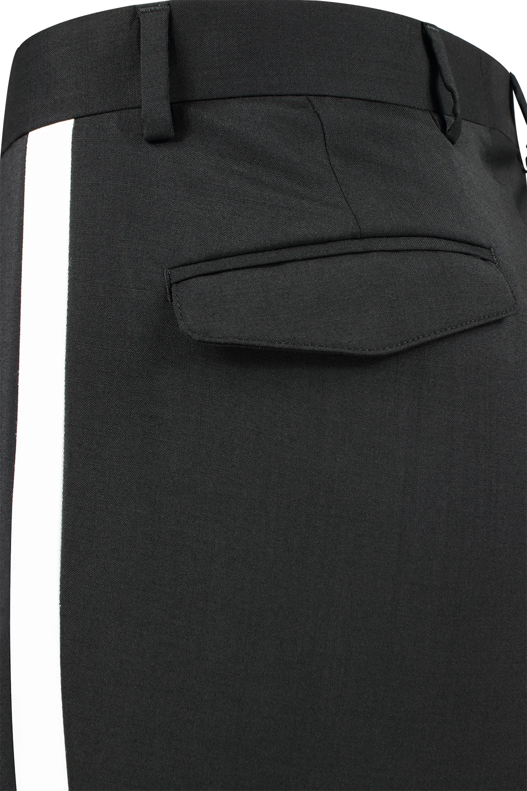 Pantalone in lana nera con banda laterale bianca taschino