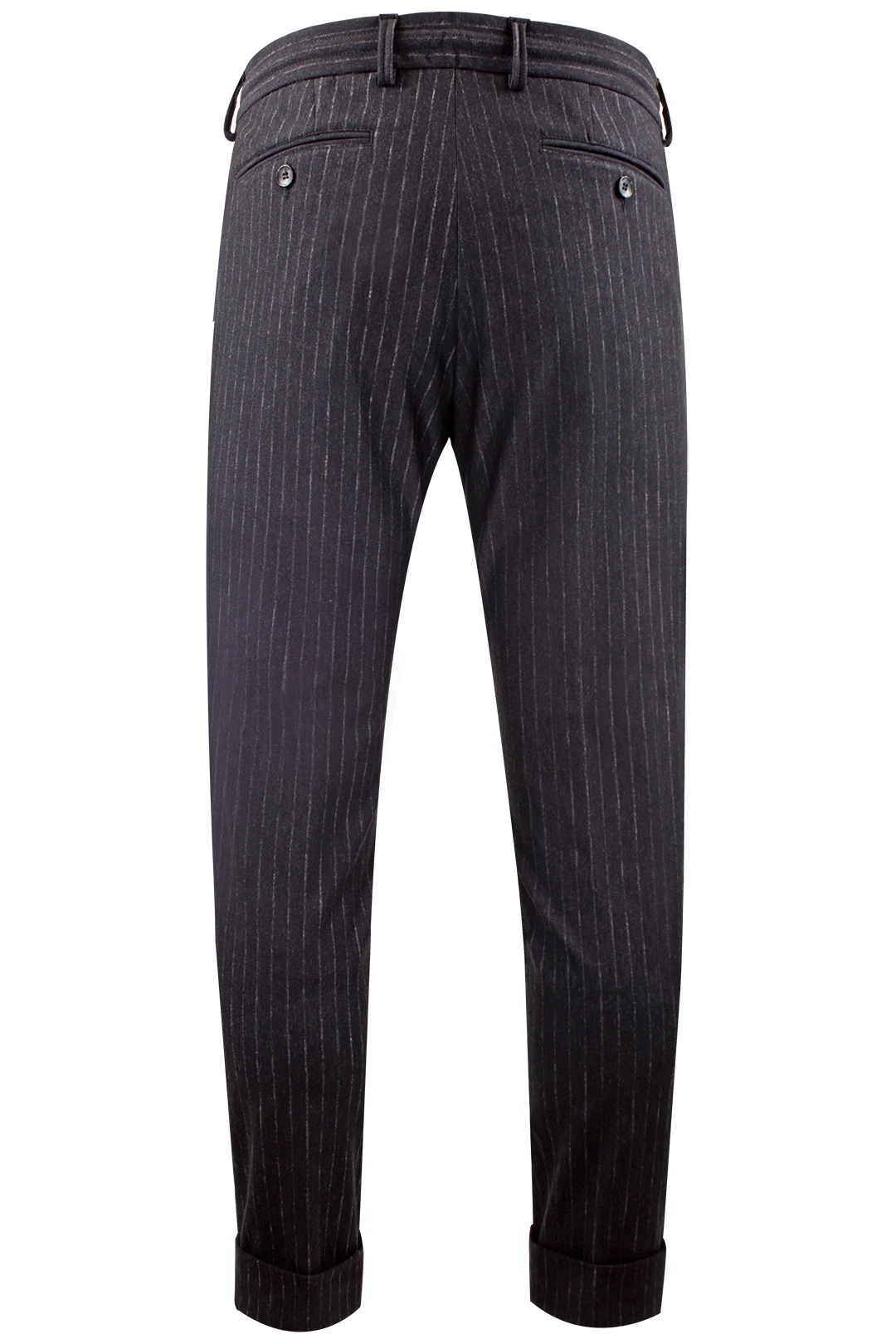 Pantalone con pince e coulisse in jersey blu gessato retro
