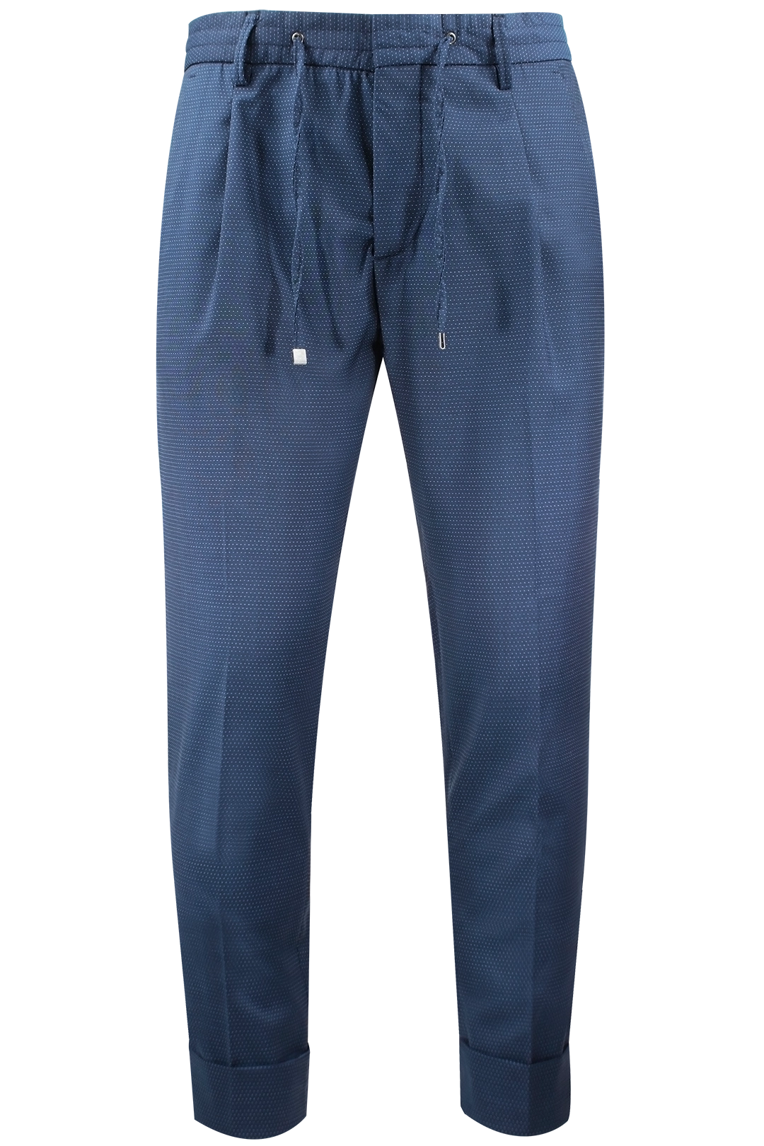 Pantalone pince coulisse lana blu micro pois bianchi