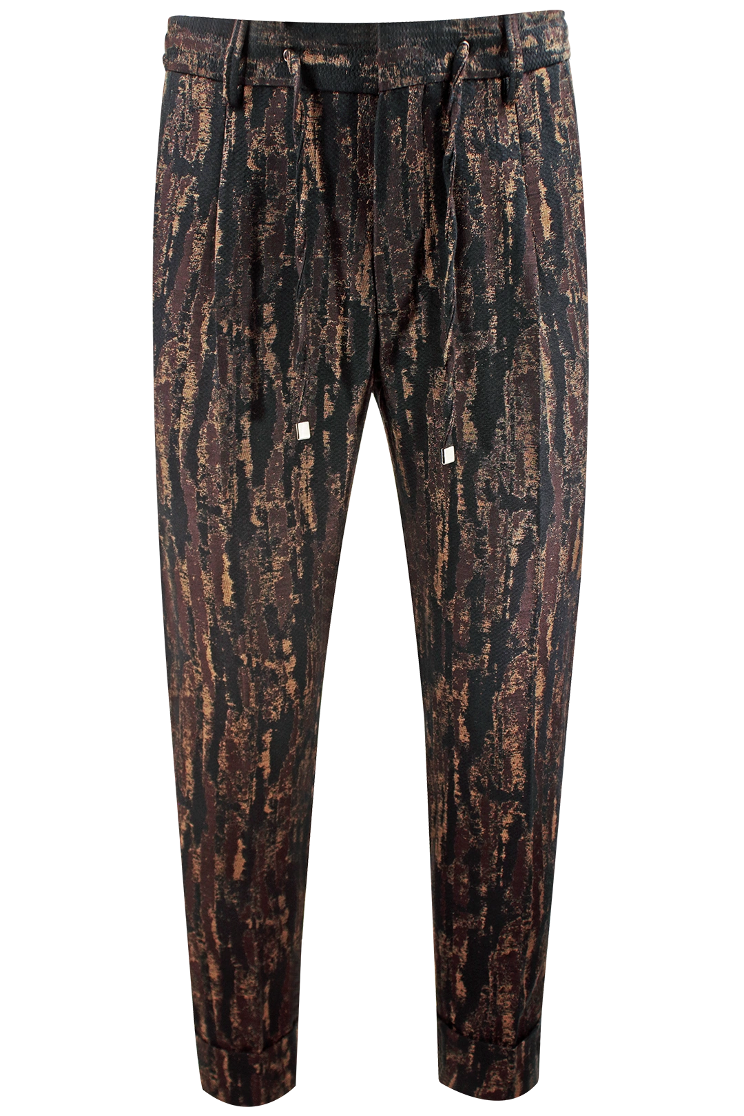 Pantalone con pince e coulisse in lana e cotone camouflage