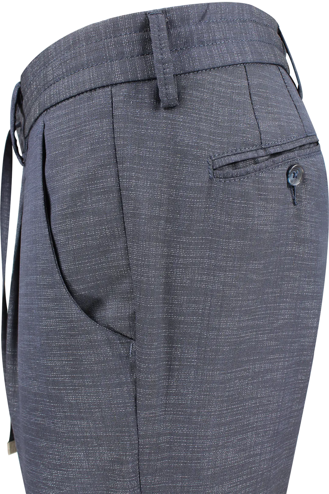 Pantalone con pince e coulisse in lana operata blu lato