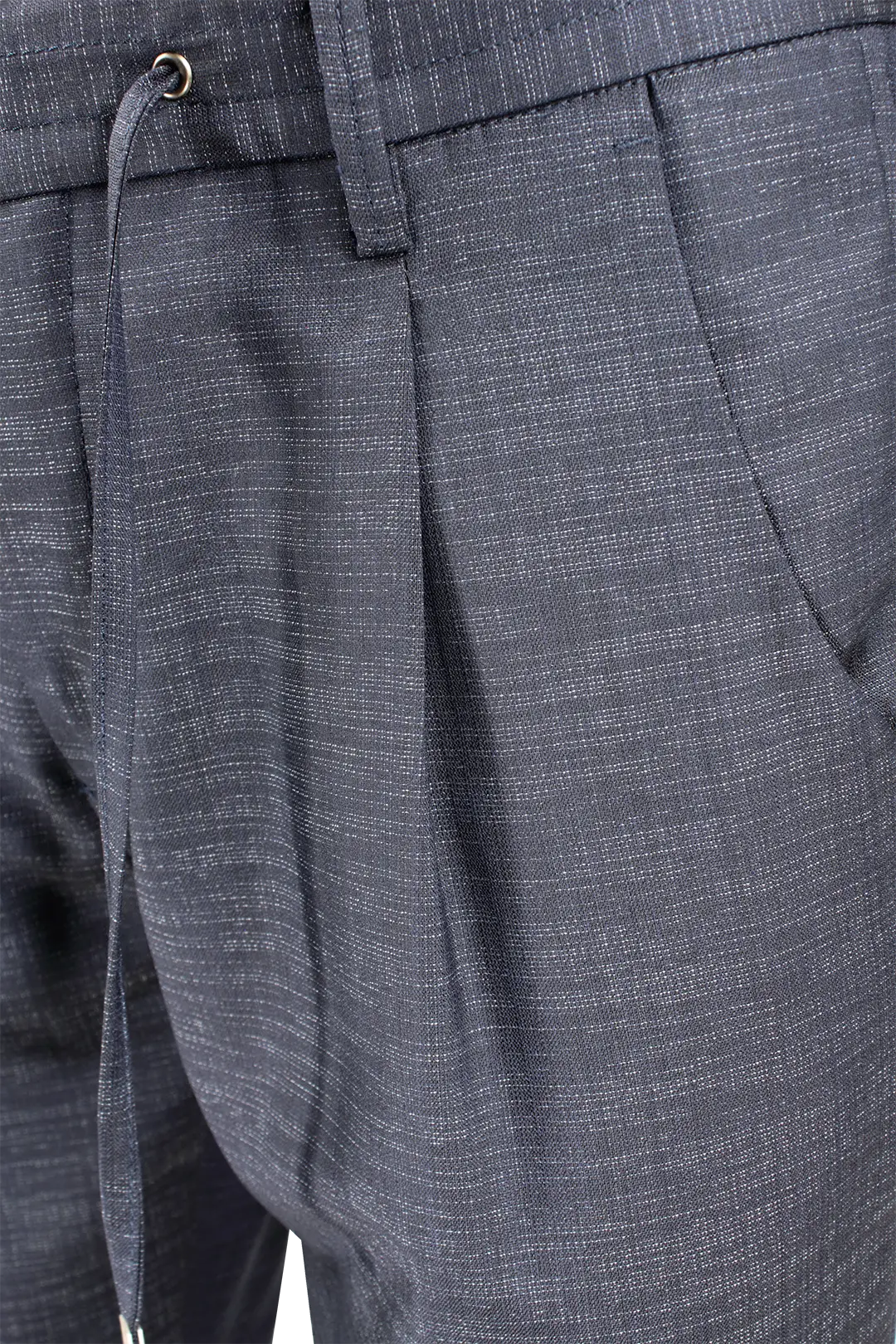 Pantalone con pince e coulisse in lana operata blu pince