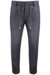 Pantalone con pince e coulisse in lana operata blu