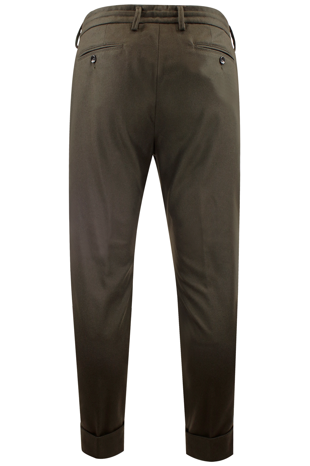 Pantalone con pince e coulisse in lana verde oliva retro
