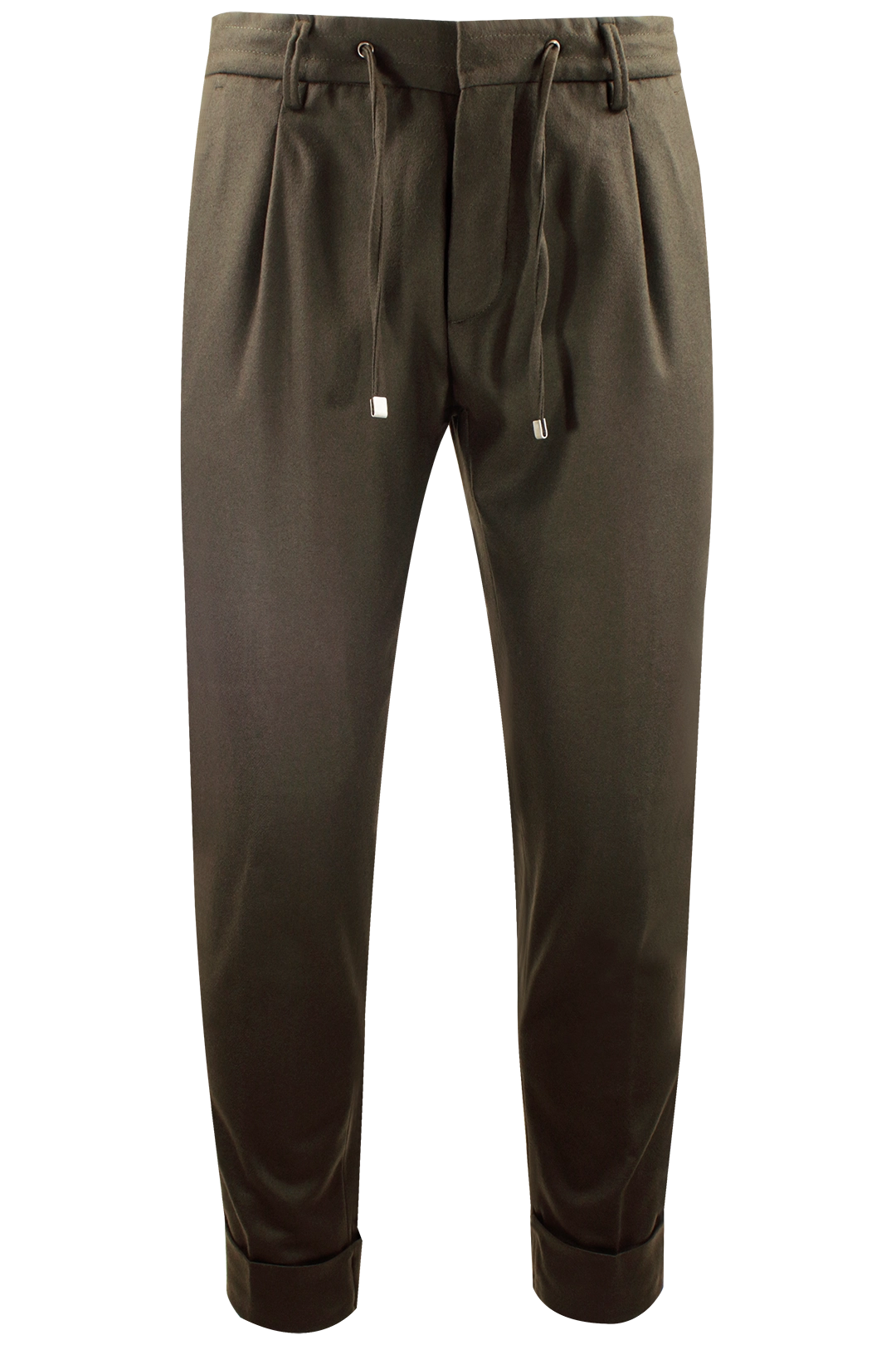 Pantalone con pince e coulisse in lana verde oliva