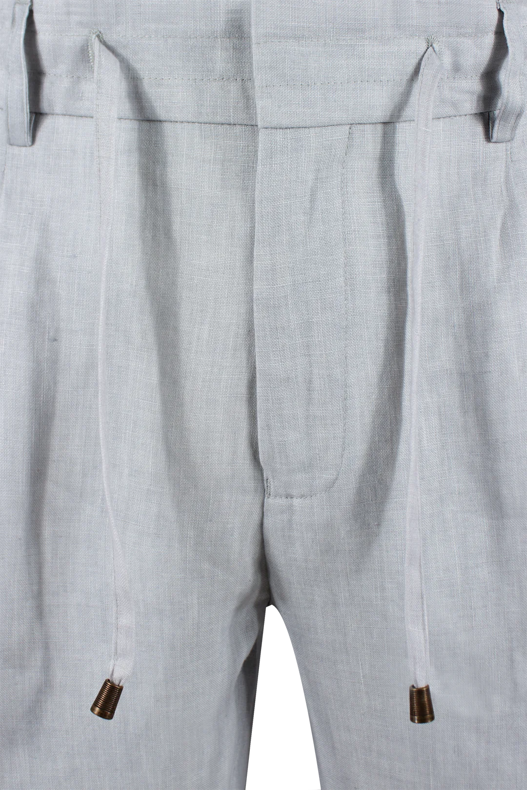 Pantalone con pince e coulisse in lino grigo perla coulisse