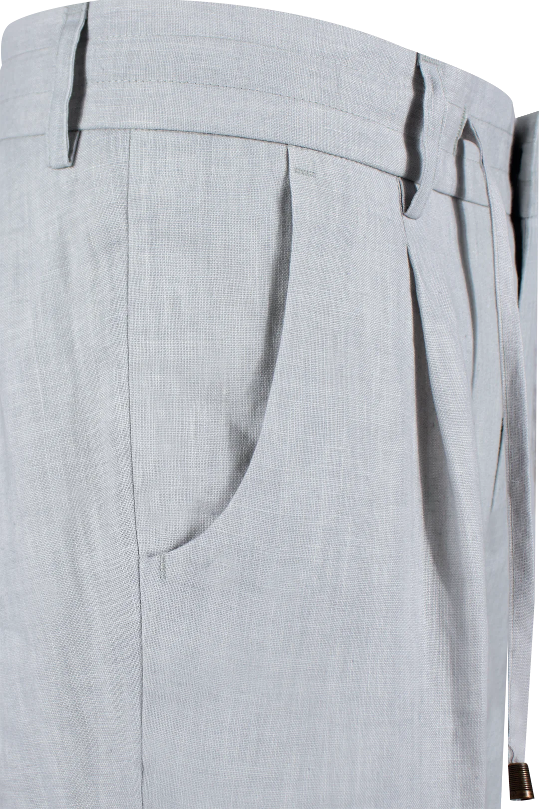 Pantalone con pince e coulisse in lino grigo perla tasca