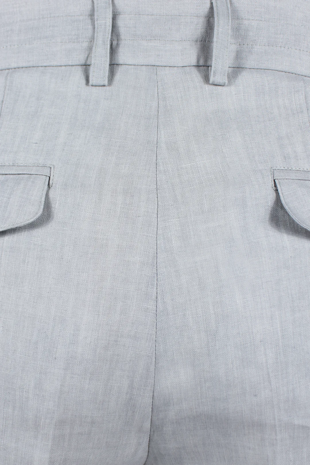 Pantalone con pince e coulisse in lino grigo perla tessuto