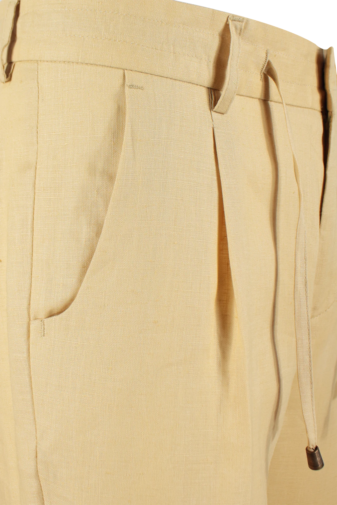 Pantalone con pince e coulisse in lino paglierino pince