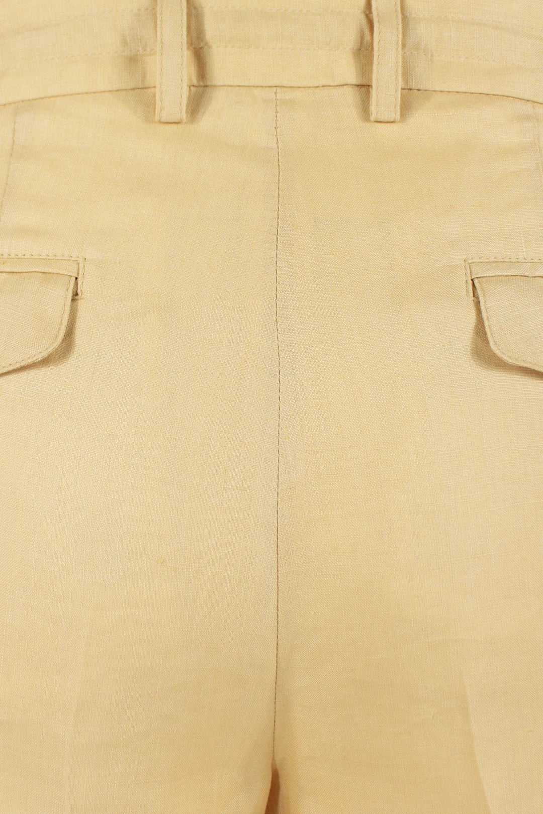 Pantalone con pince e coulisse in lino paglierino tessuto