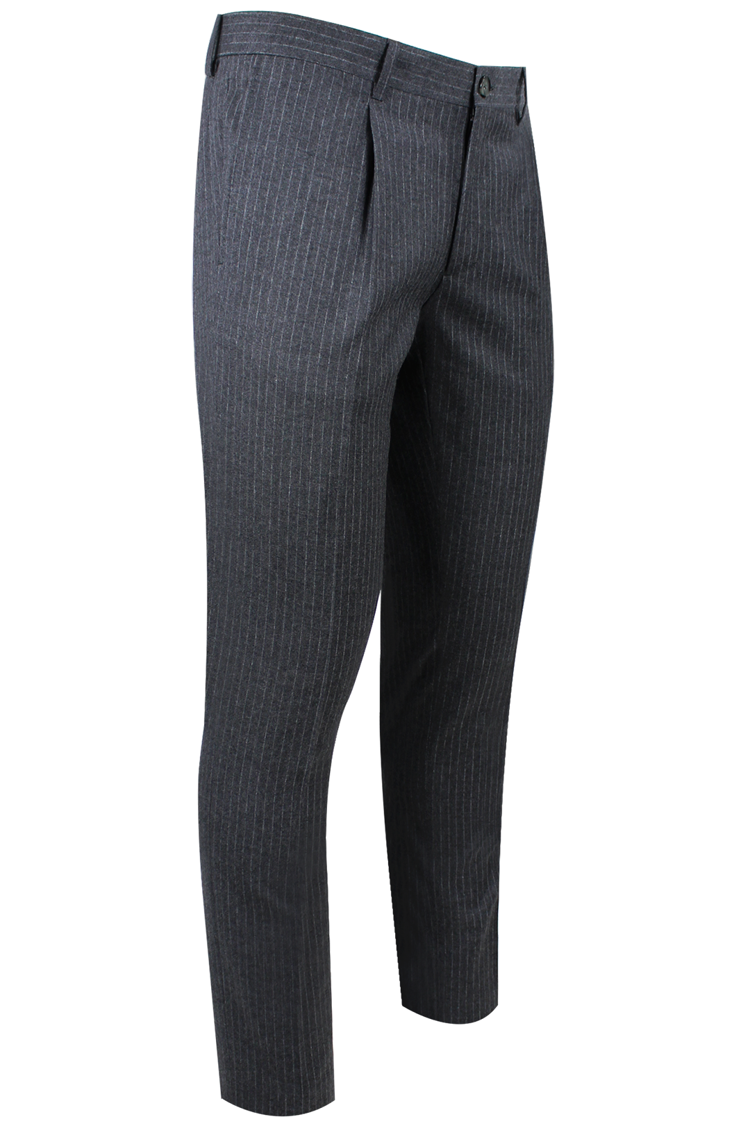 Pantalone con pince in lana grigia gessata lato