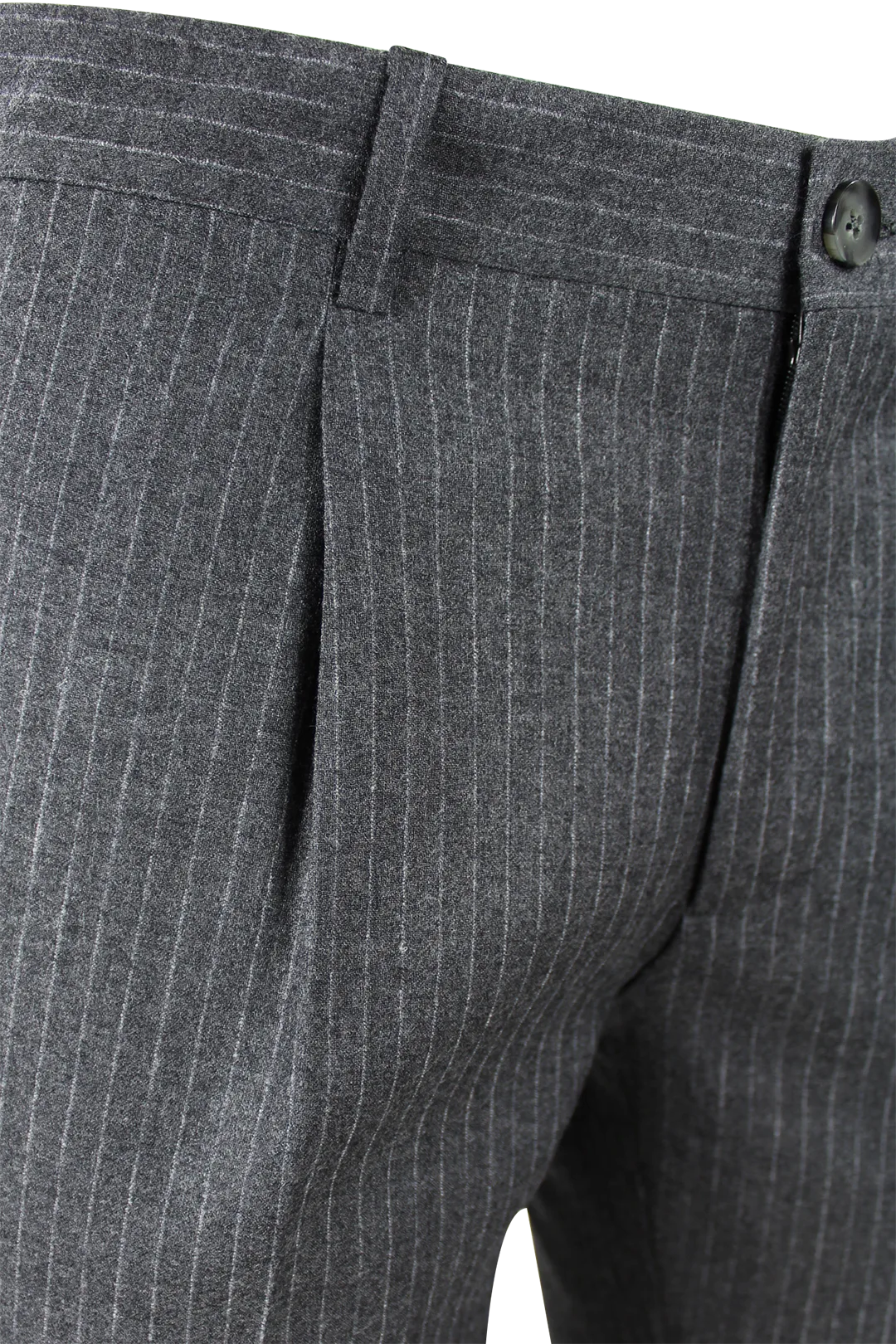 Pantalone con pince in lana grigia gessata pince