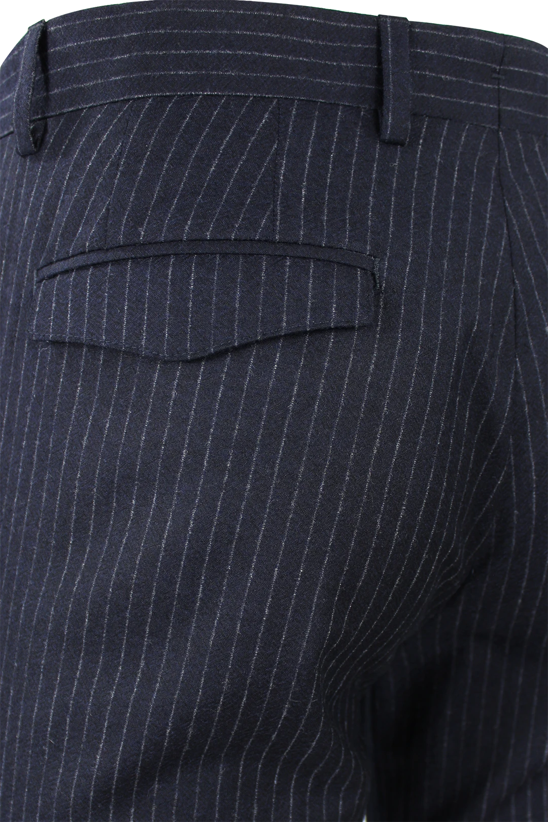 Pantalone con pince in lana blu notte gessata taschino