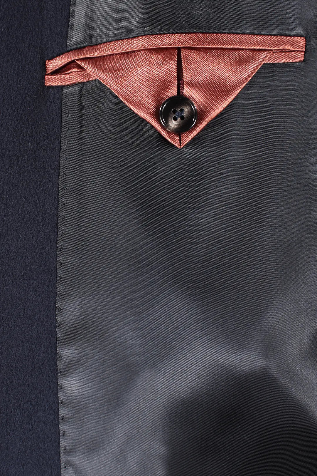 Cappotto doppiopetto in lana blu navy taschino