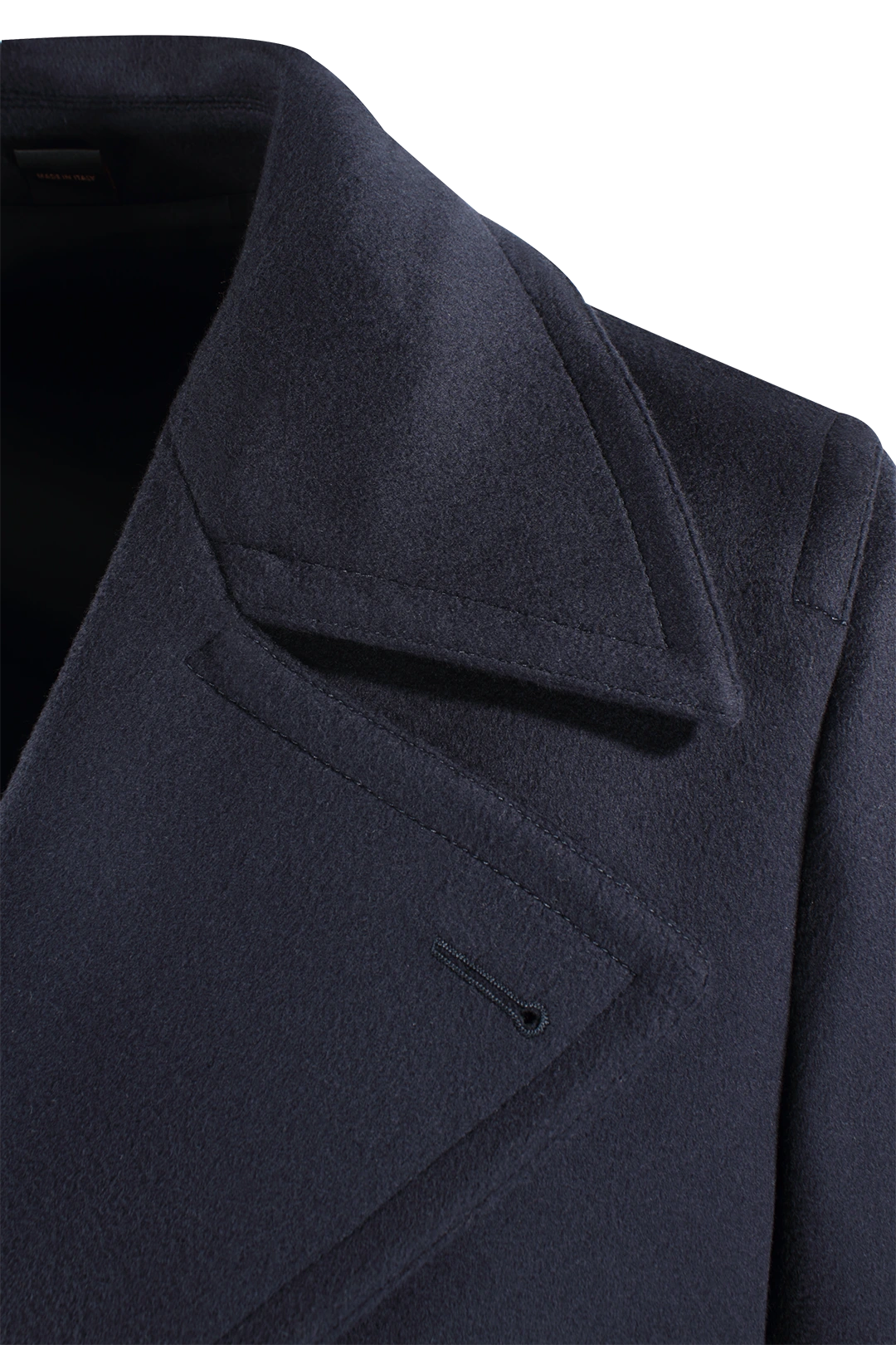 Cappotto doppiopetto in pura lana blu notte rever