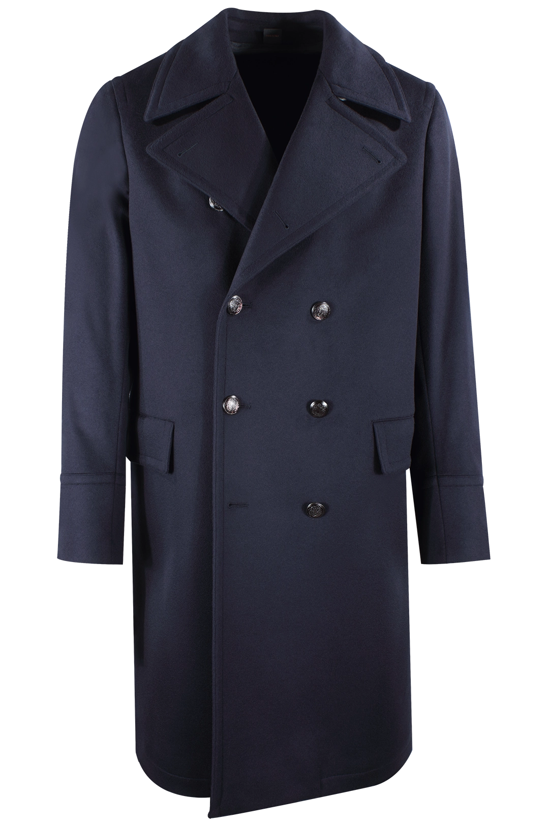 Cappotto doppiopetto in pura lana blu notte