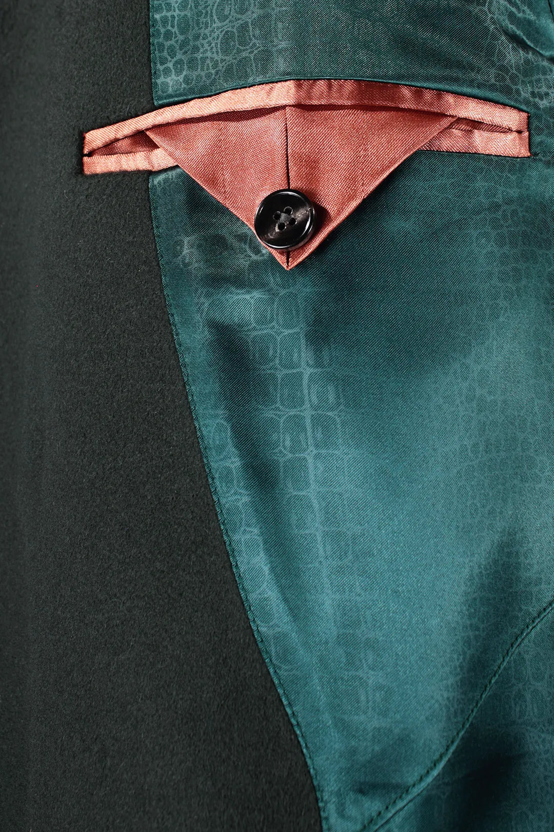 Cappotto doppiopetto in pura lana verde taschino