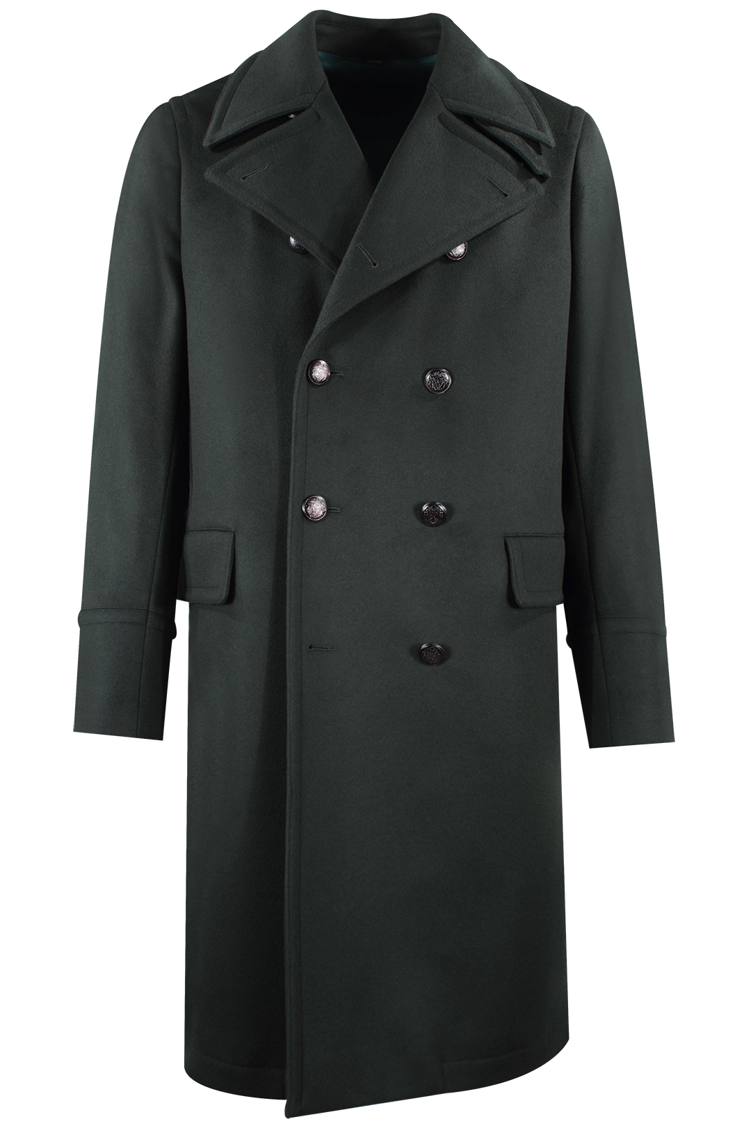 Cappotto doppiopetto in pura lana verde