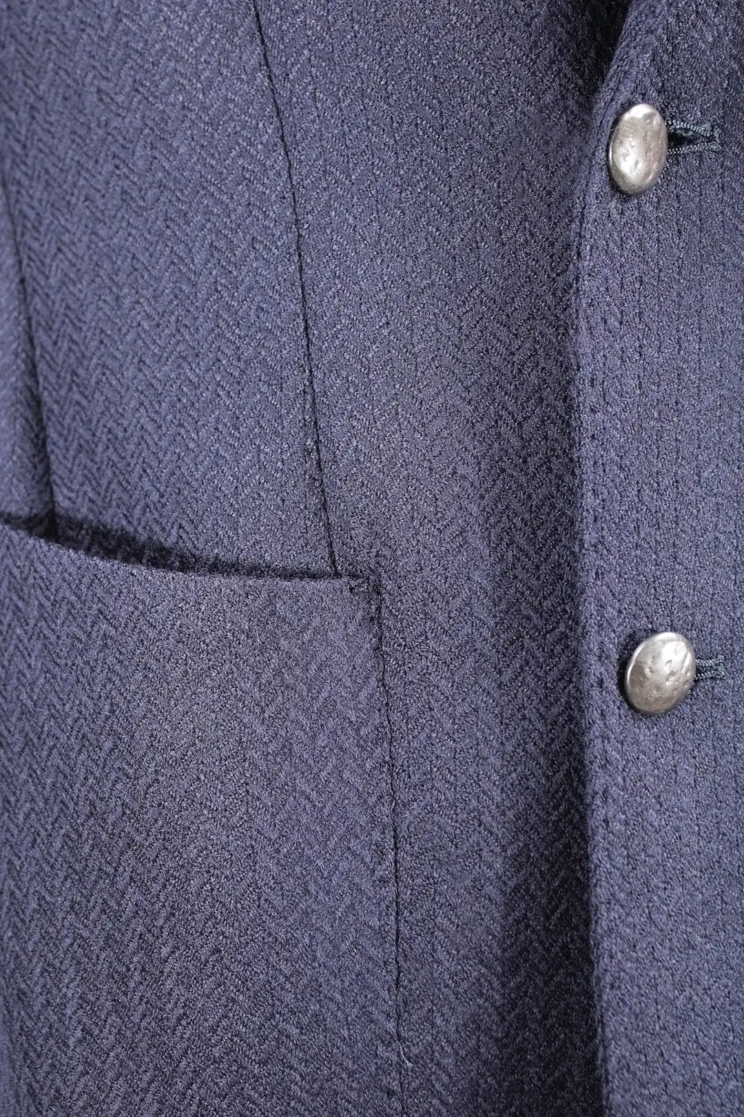 Giacca doppiopetto in cotone blu spigato tasca