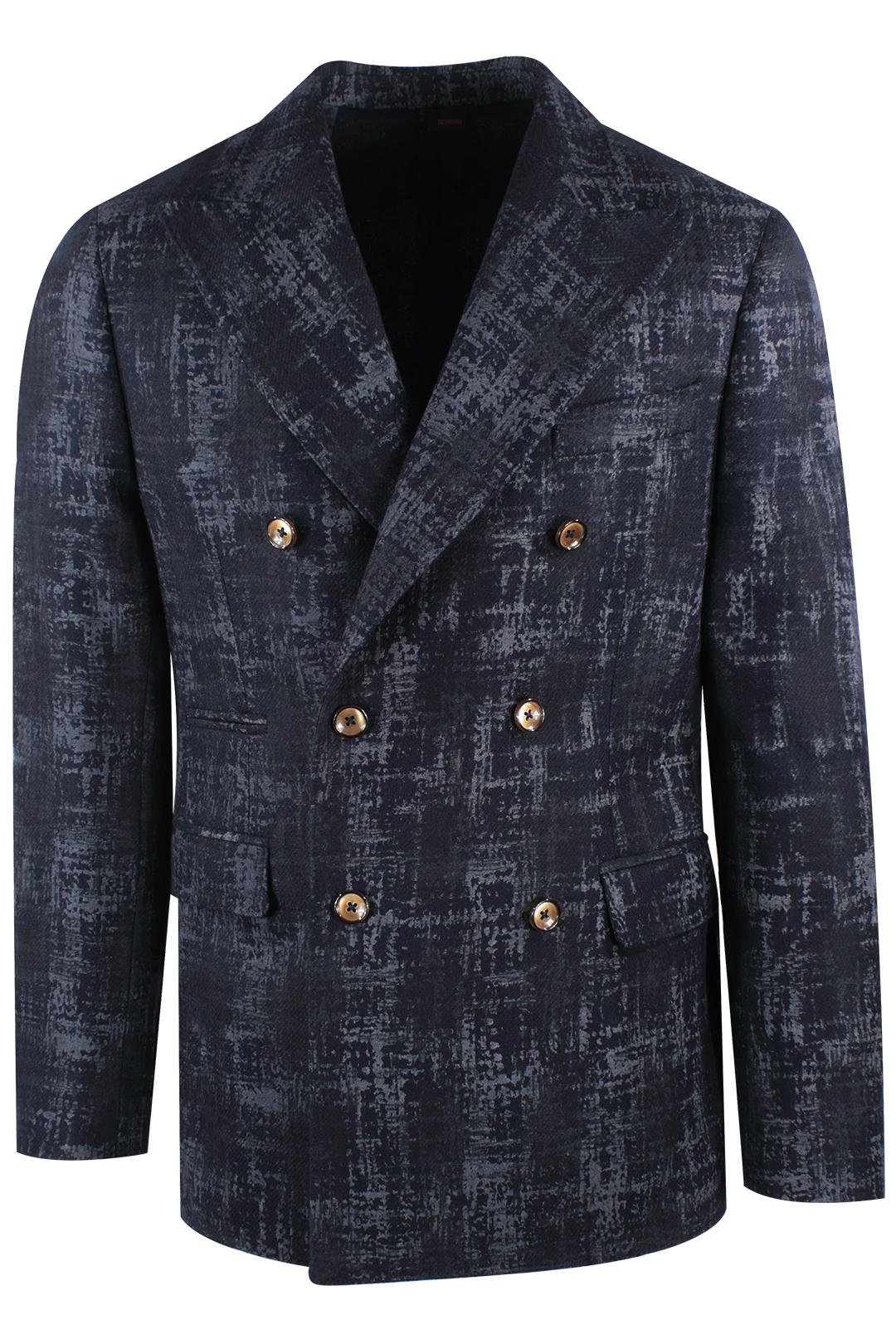 Giacca doppiopetto in lana camouflage blu