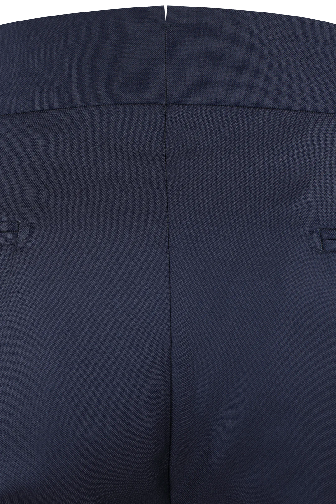 Pantalone con due pince e fibbie laterali in lana blu notte tessuto