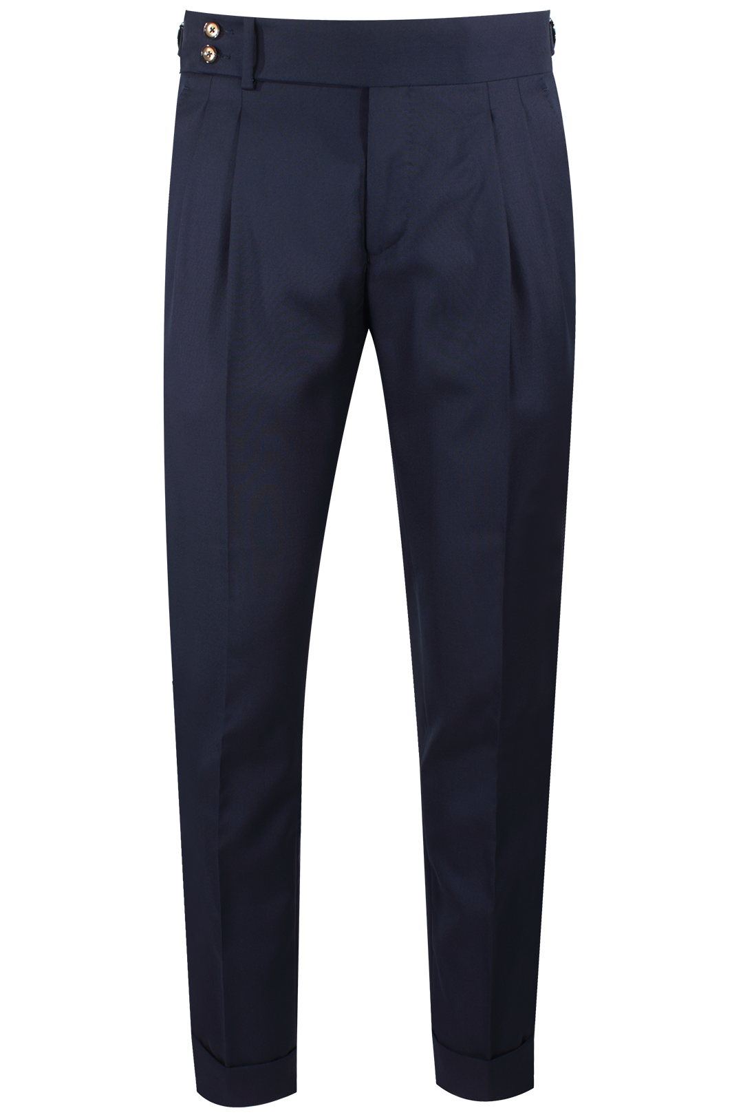Pantalone con due pince e fibbie laterali in lana blu notte