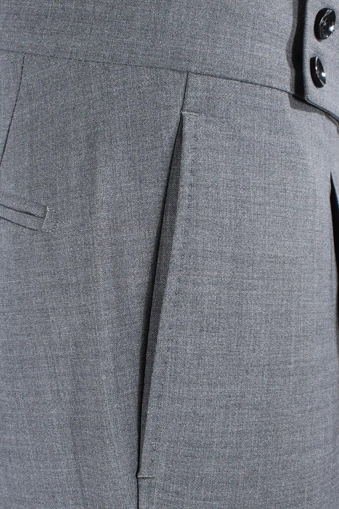 Pantalone con pince in tela di lana grigio tasca