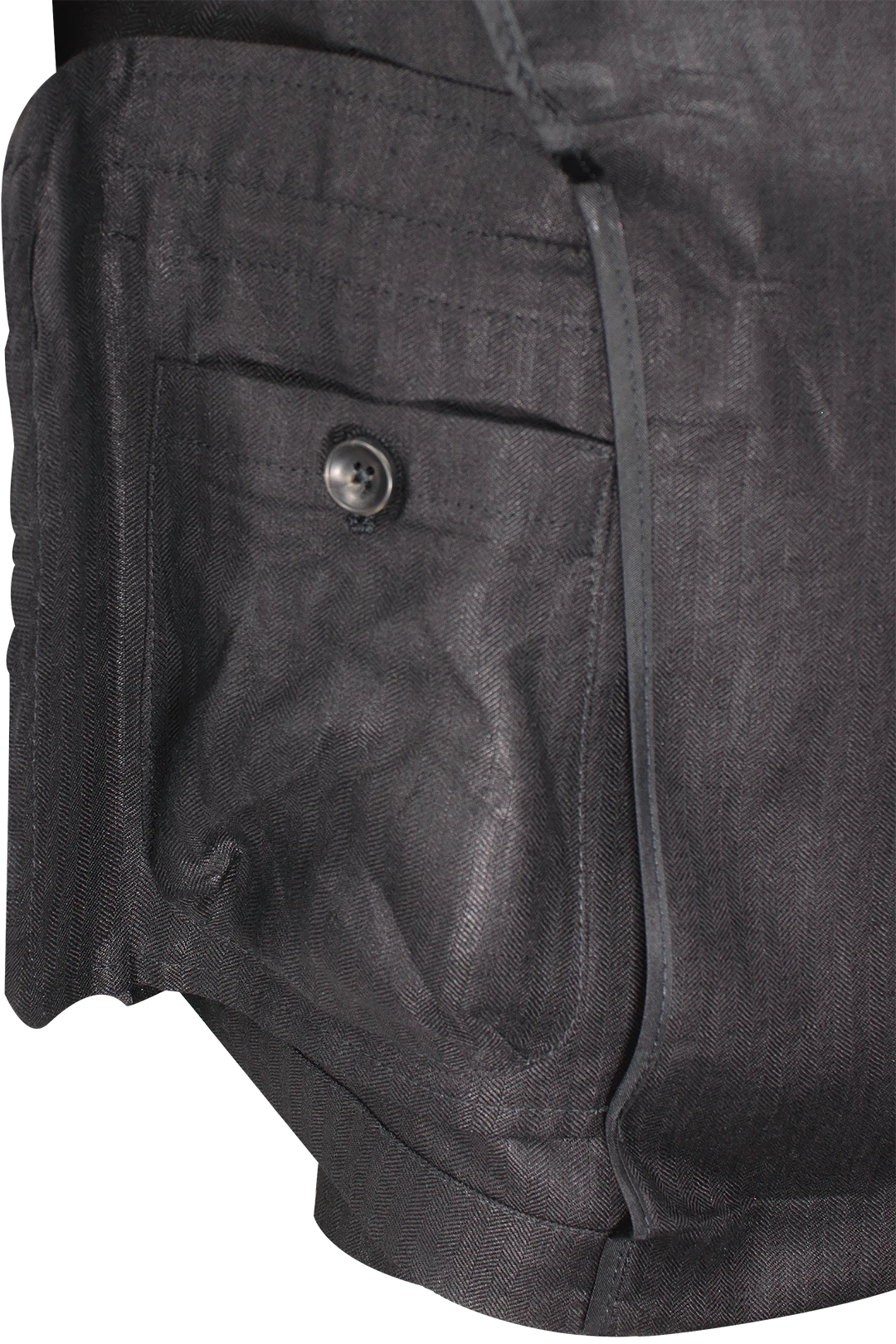 Giacca coreana in lino cerato nero tasca