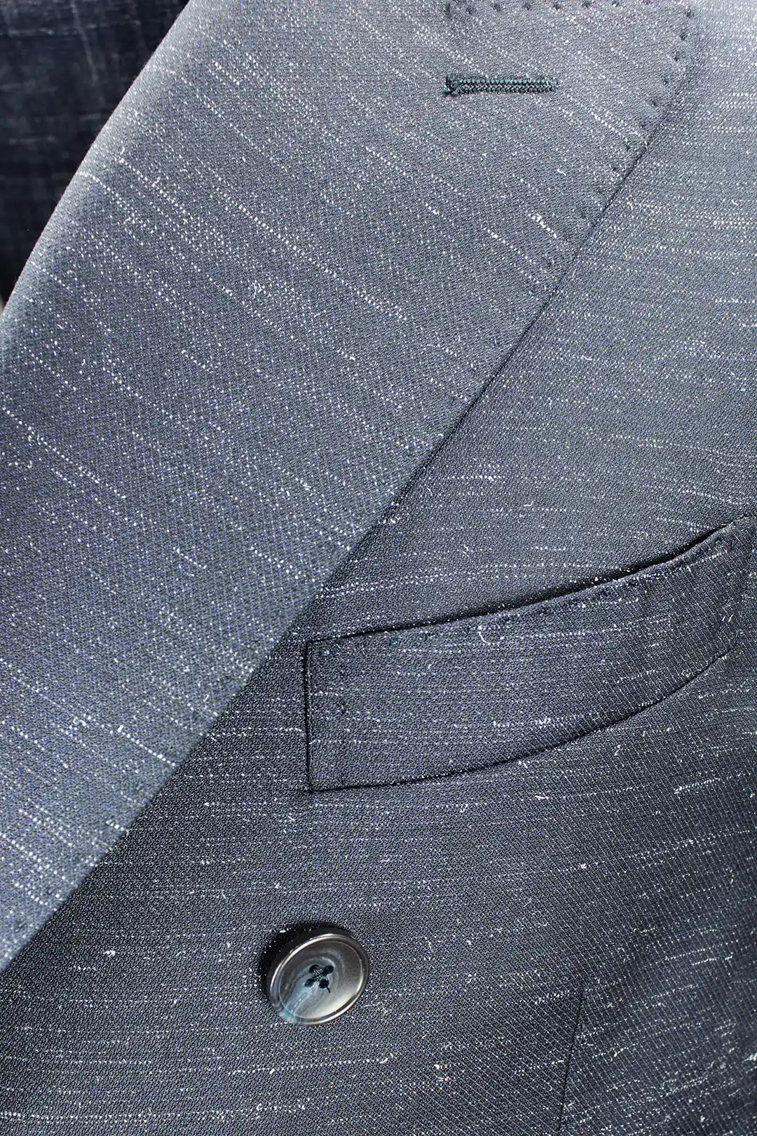 Giacca doppiopetto in lana blu fiammata rever
