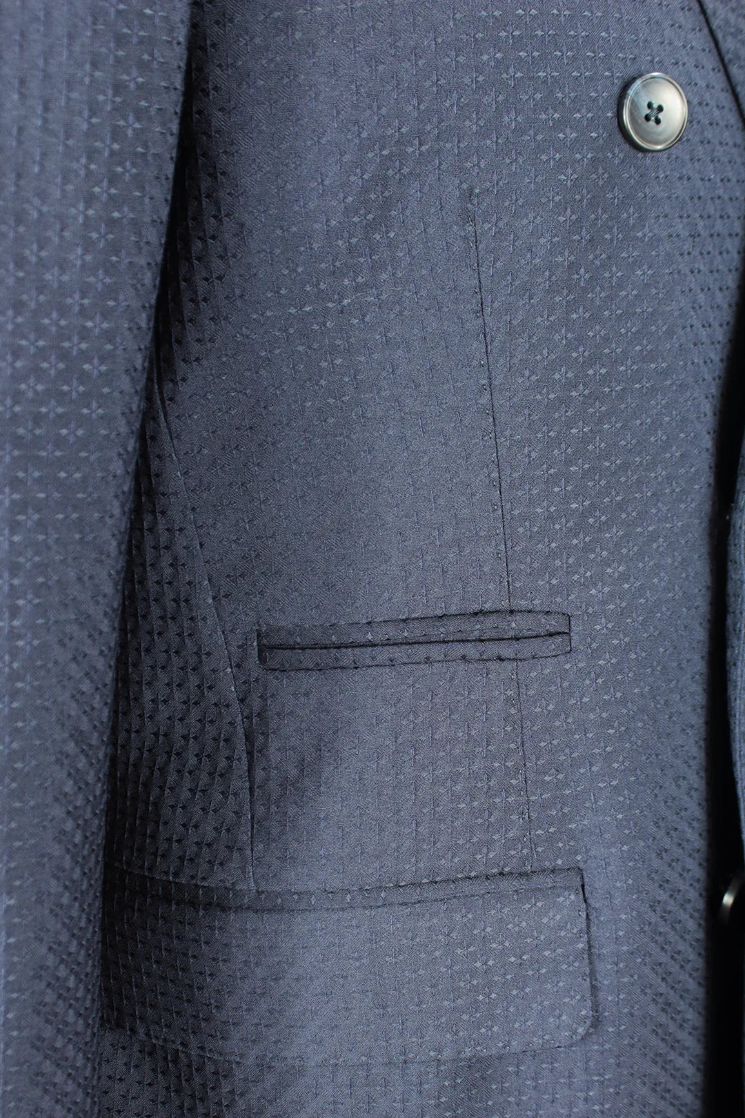 Giacca doppiopetto in lana blu operata filetti