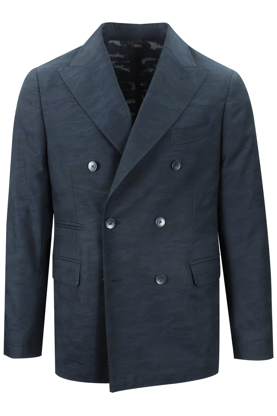 Giacca doppiopetto in lana camouflage blu