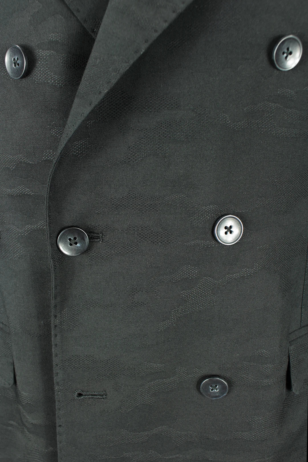 Giacca doppiopetto in lana camouflage nera bottoni