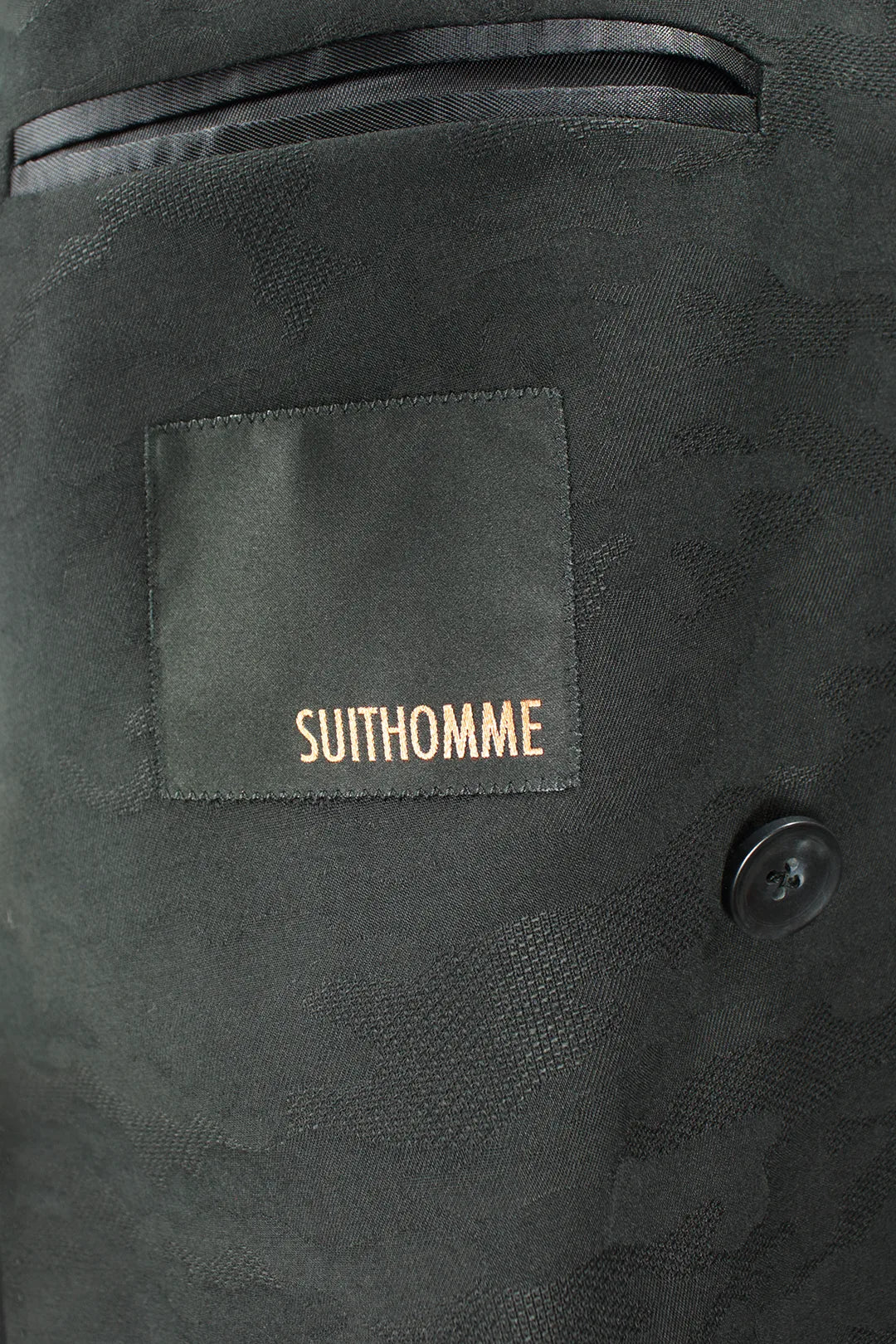 Giacca doppiopetto in lana camouflage nera brand
