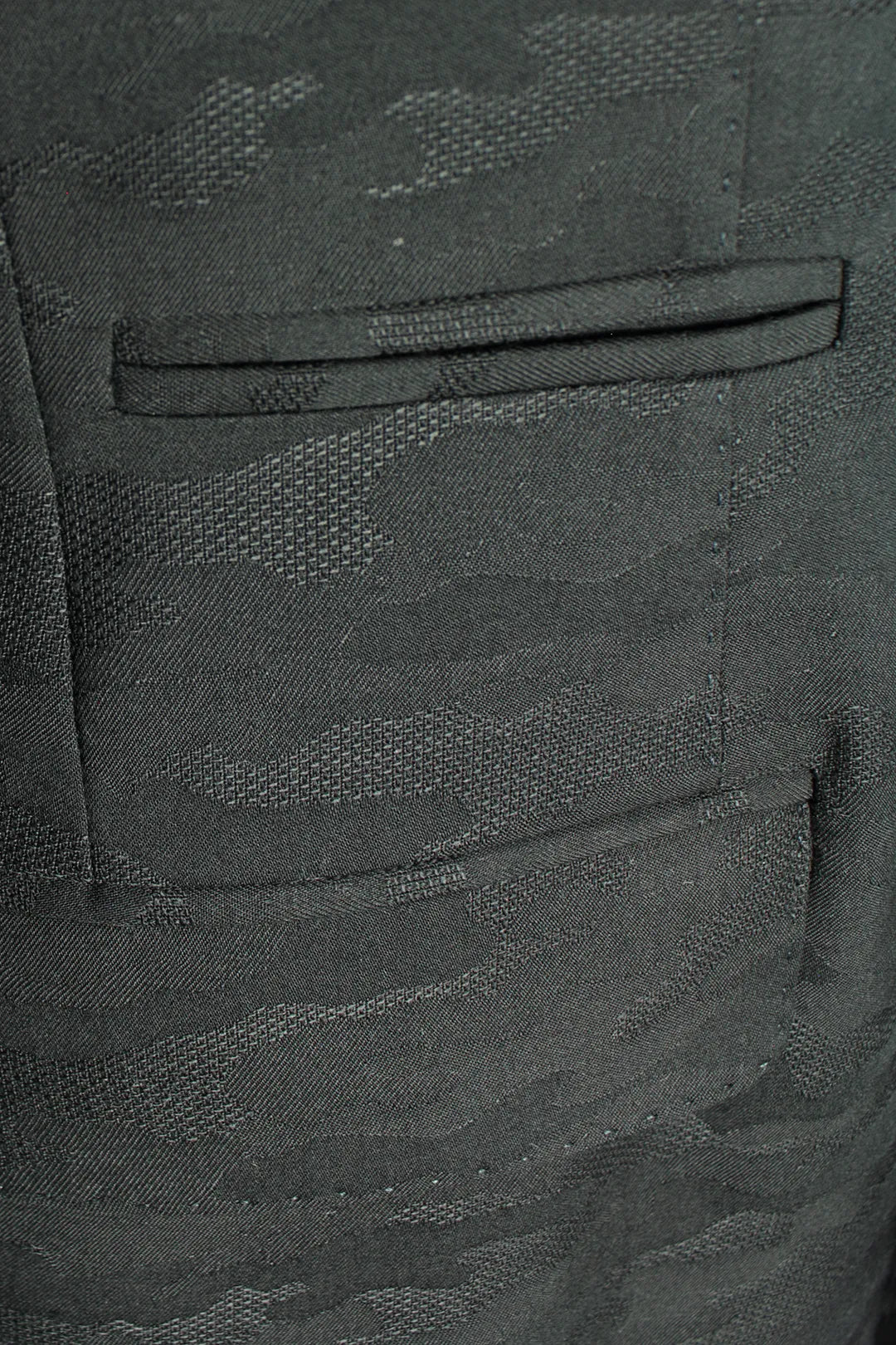Giacca doppiopetto in lana camouflage nera filetti