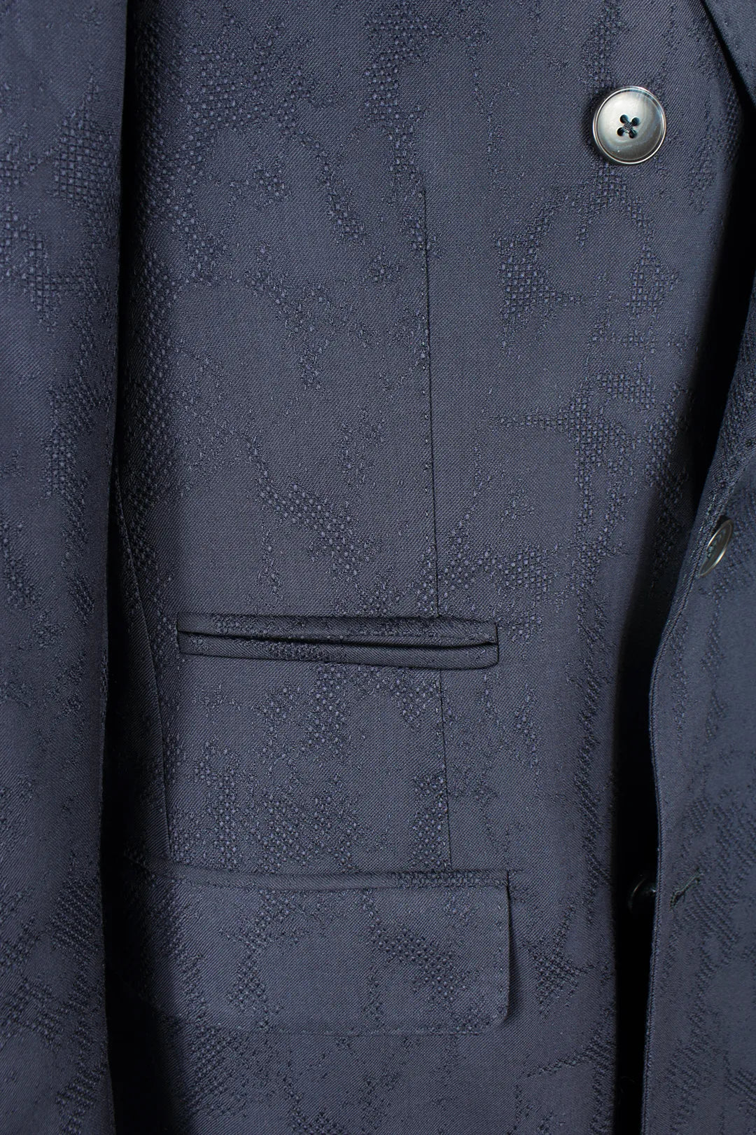 Giacca doppiopetto in tessuto blu camouflage filetti