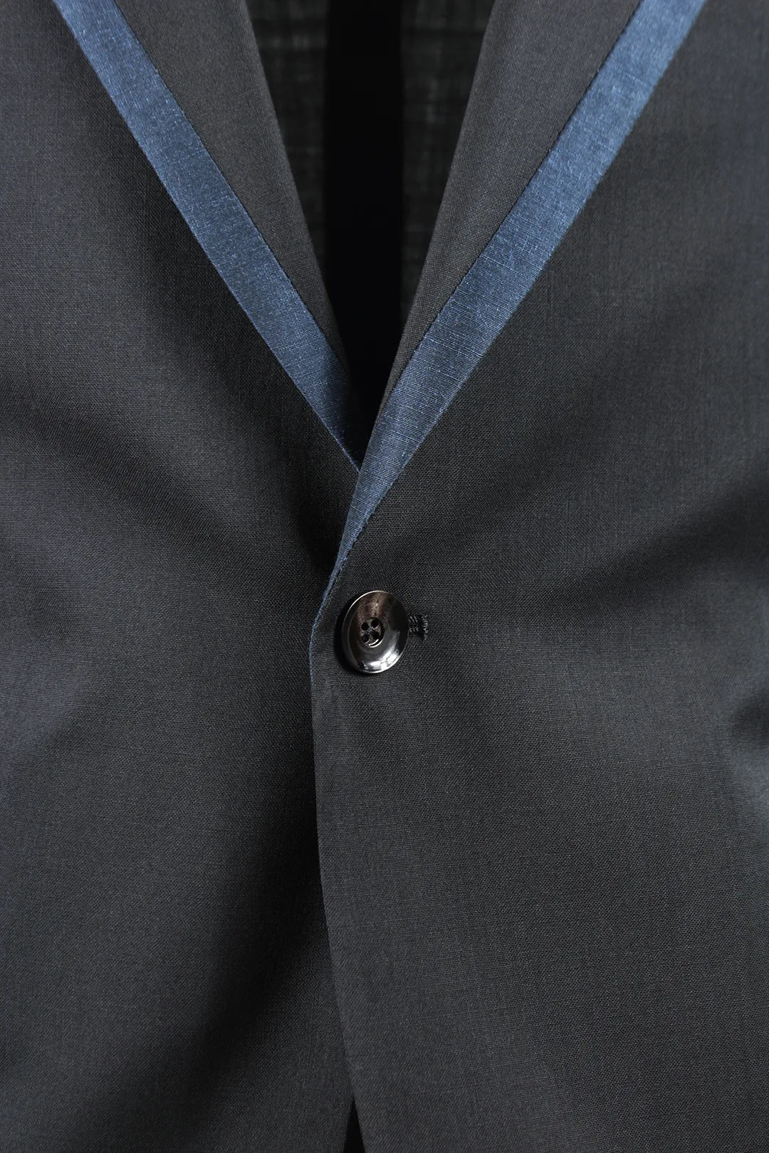 Giacca tela di lana nera rever profilato blu profilo