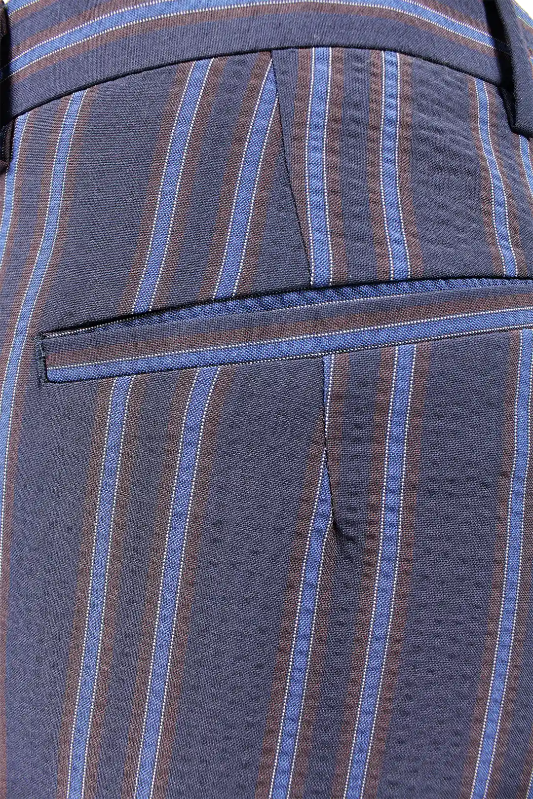 Pantalone Japan lana seersucker righe blu filetti