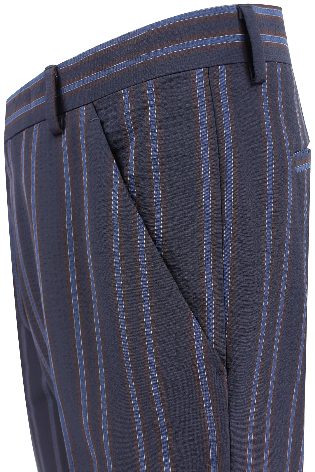 Pantalone Japan lana seersucker righe blu tasca