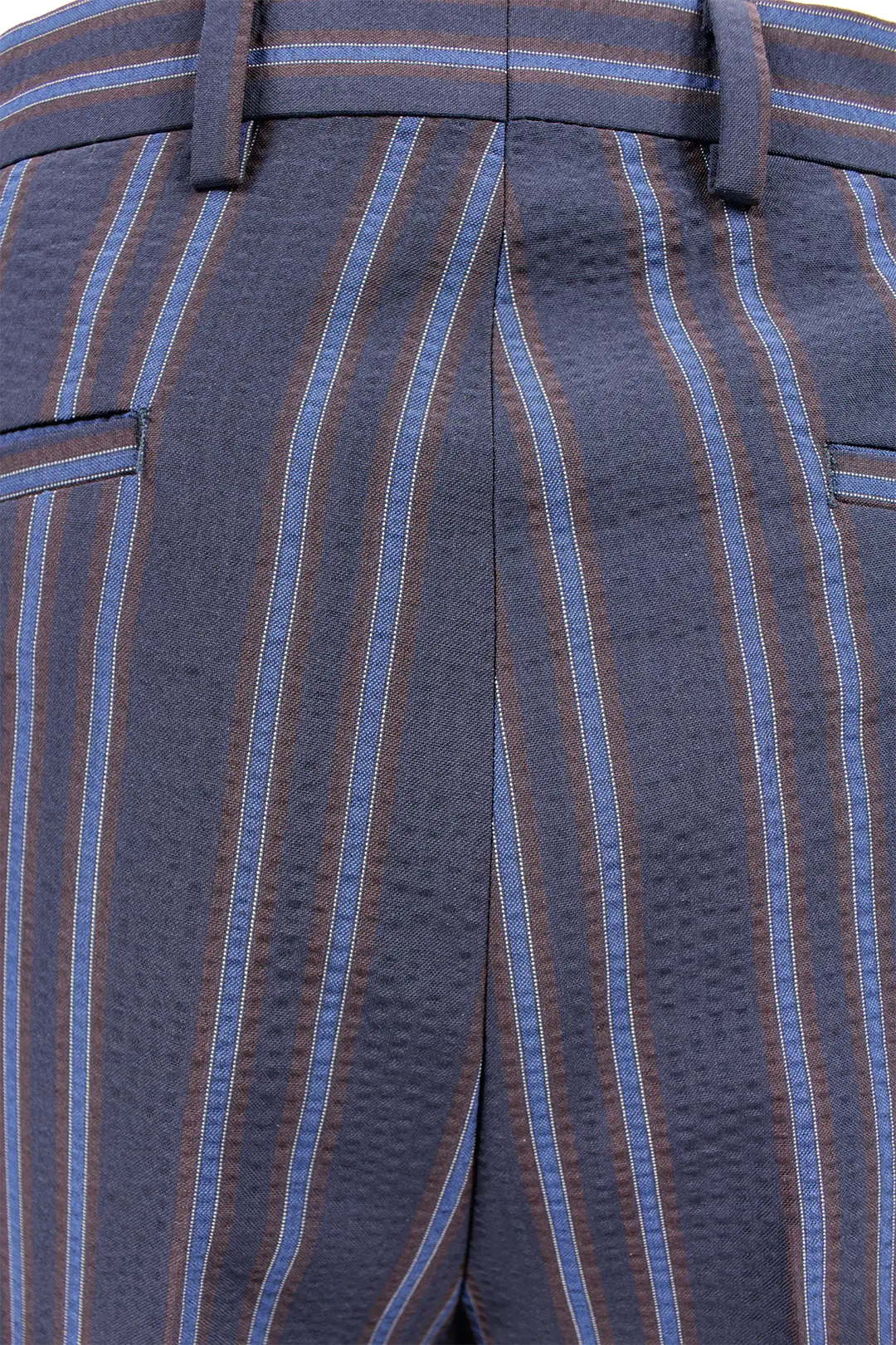 Pantalone Japan lana seersucker righe blu tessuto