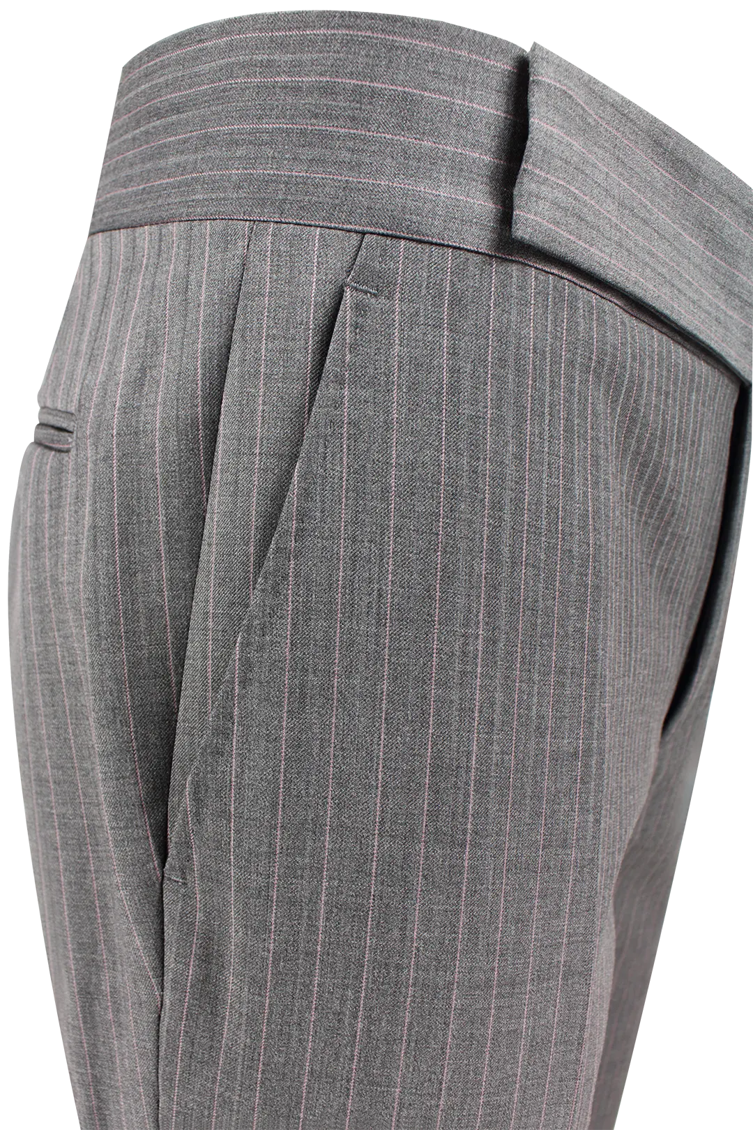 Pantalone cinta sartoriale lana grigia gessata profilo